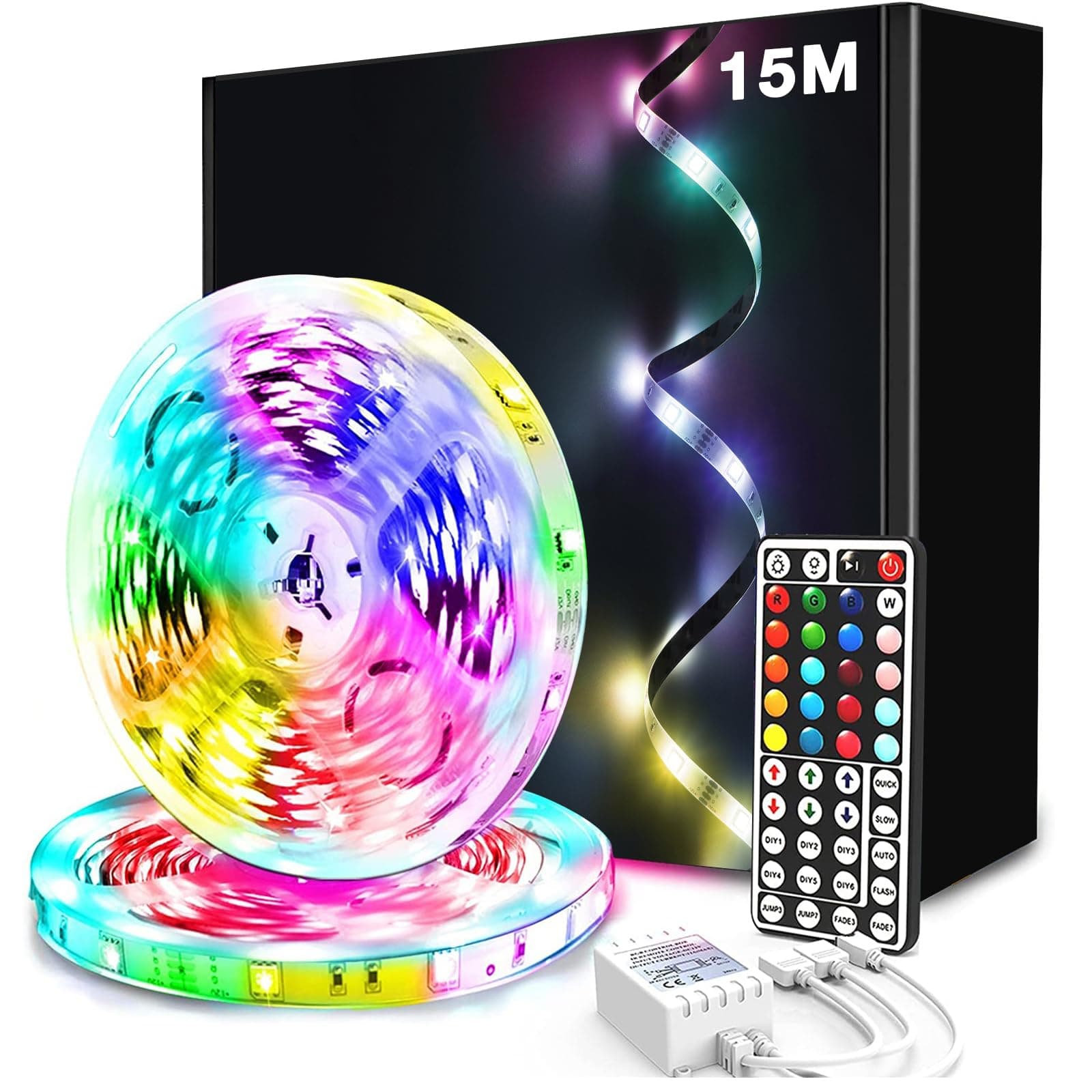 phopollo Led Lights with 44 Keys Remote Control for Bedroom, Flexible 24v 5050 RGB Color, 7.5m×2 Charging Led Lights