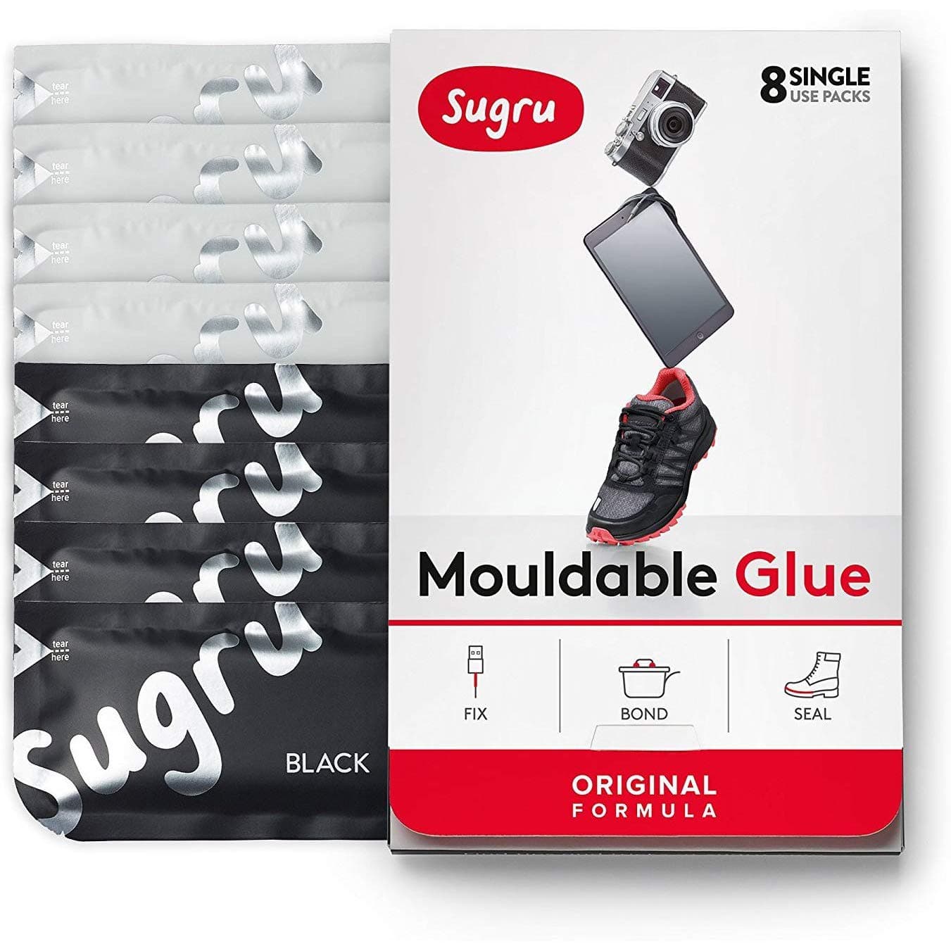 Sugru Moldable Glue - Original Formula - All-Purpose Adhesive, Advanced Silicone Technology - Holds up to 4.4 lb - Black & White 8-Pack