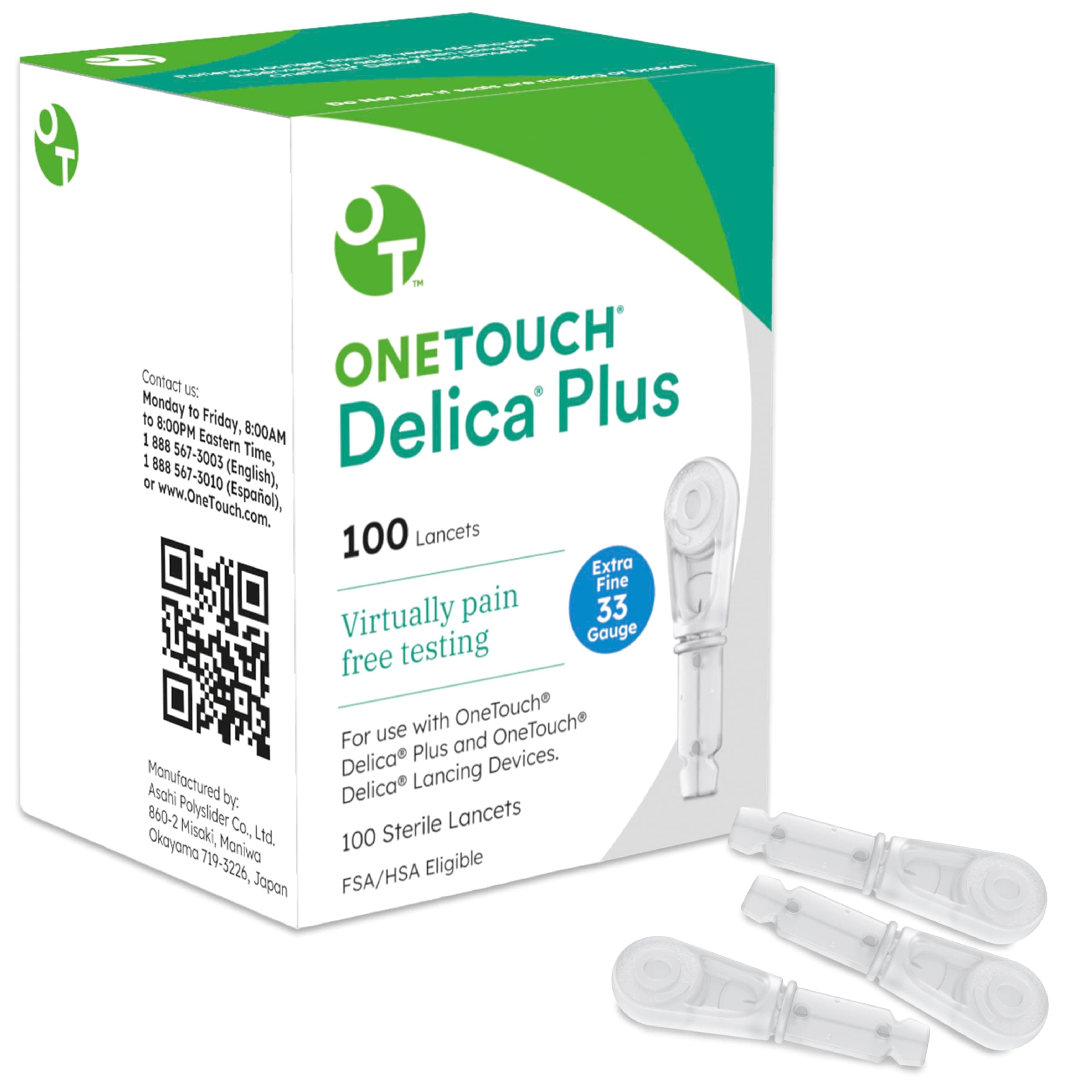 Delica Plus Lancets - 100 Count - 33-Gauge Lancets for Blood Sugar Testing - Virtually Pain-Free - Single-Use for Glucose Monitoring & Diabetes Supplies