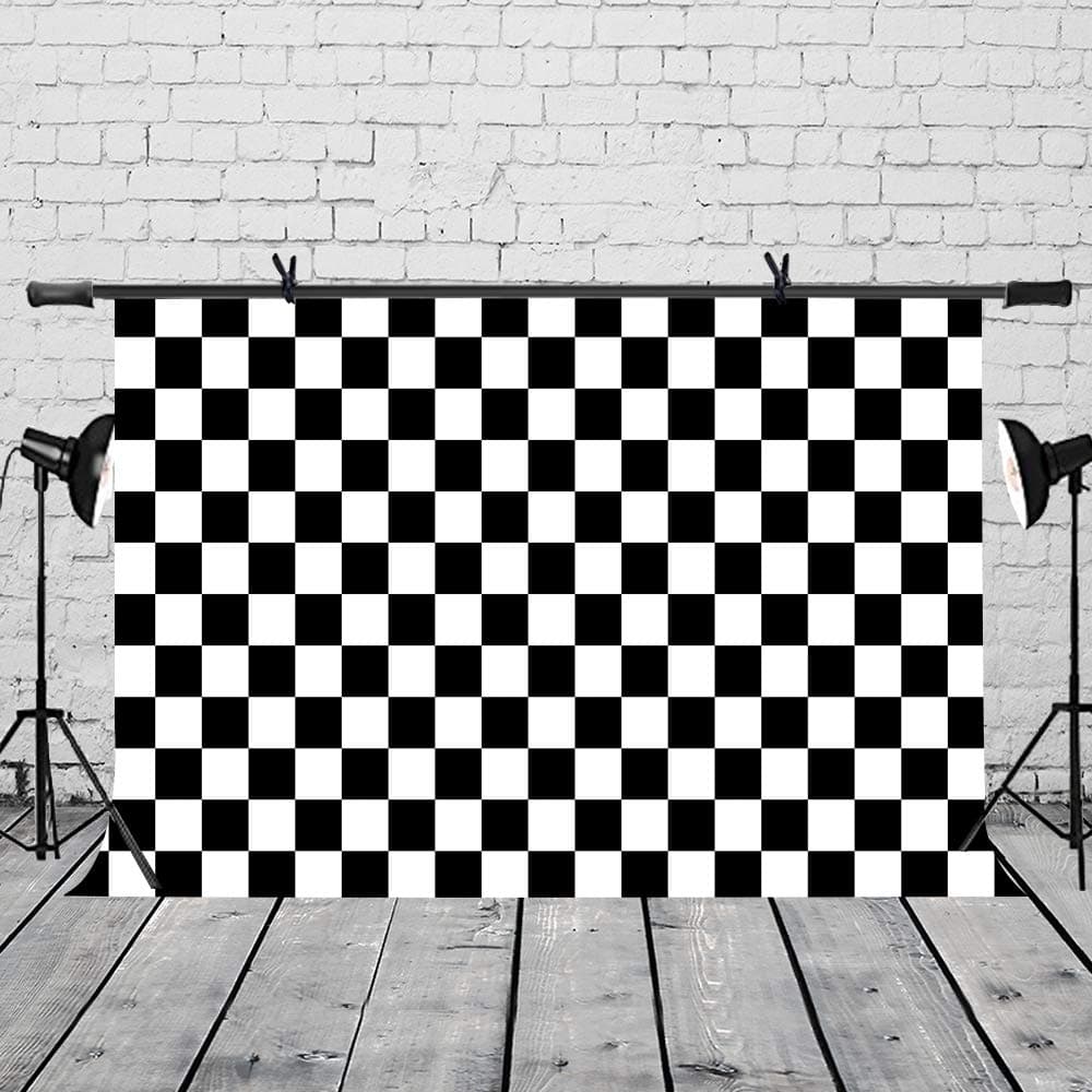 Checkered Backdrop Cars Race Car Photo Backdrop for Birthday Party Decortaions Black and White Background for Photography 7x5ft