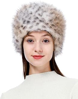Women's Faux Fur Hat for Winter with Stretch Cossack Russian Style White Warm Cap