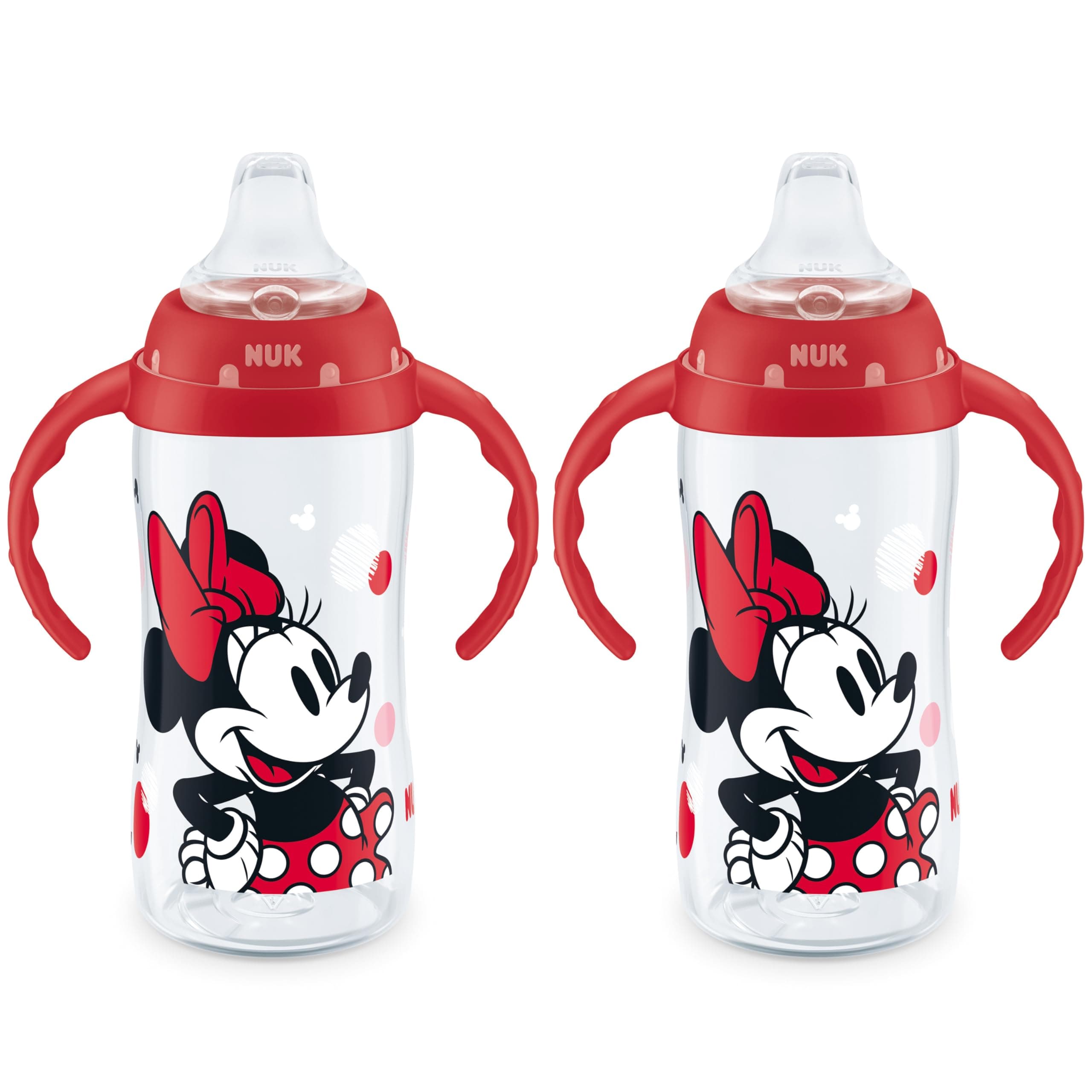 NUK Learner Cup, 10 Oz, Pack of 2, Minnie Mouse – Soft Spout, Easy-Grip Handles, BPA Free, Spill Proof Transition Sippy Cup