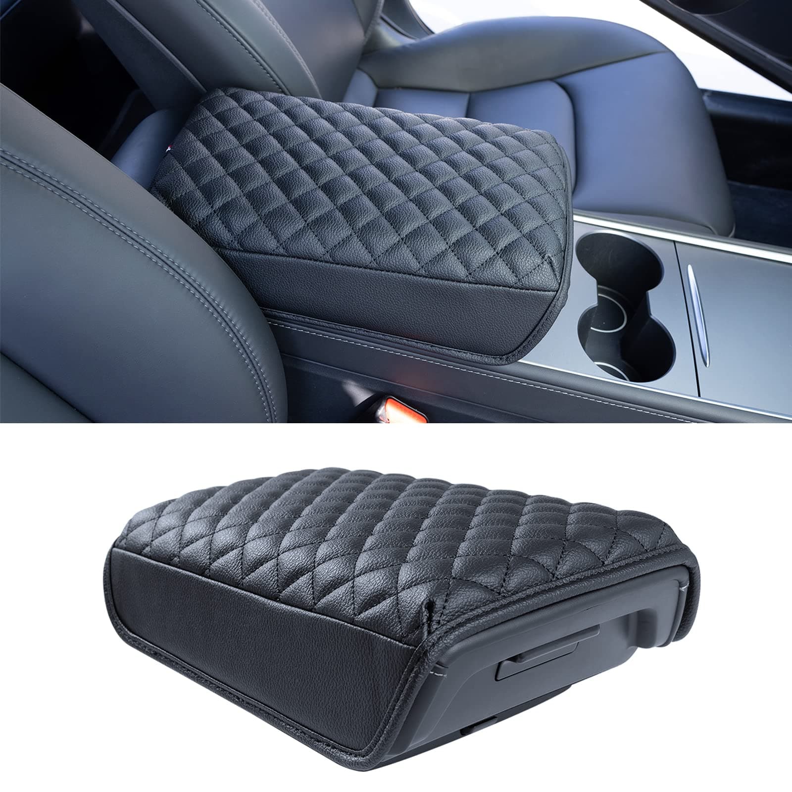JDMCAR Compatible with Tesla Model 3 / Model Y Accessories 2022 2021 Center Console Cushion, Customized PU Leather Armrest Cover Center Console Protector