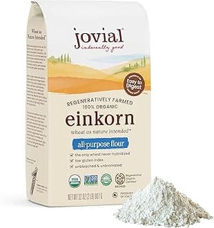 Jovial Organic Einkorn Unbleached All Purpose Flour - Bread Baking Flour for Sourdough, High Protein, Non-GMO, Organic Pizza & Pasta, European Italian, Glyphosate Free - 32 Oz