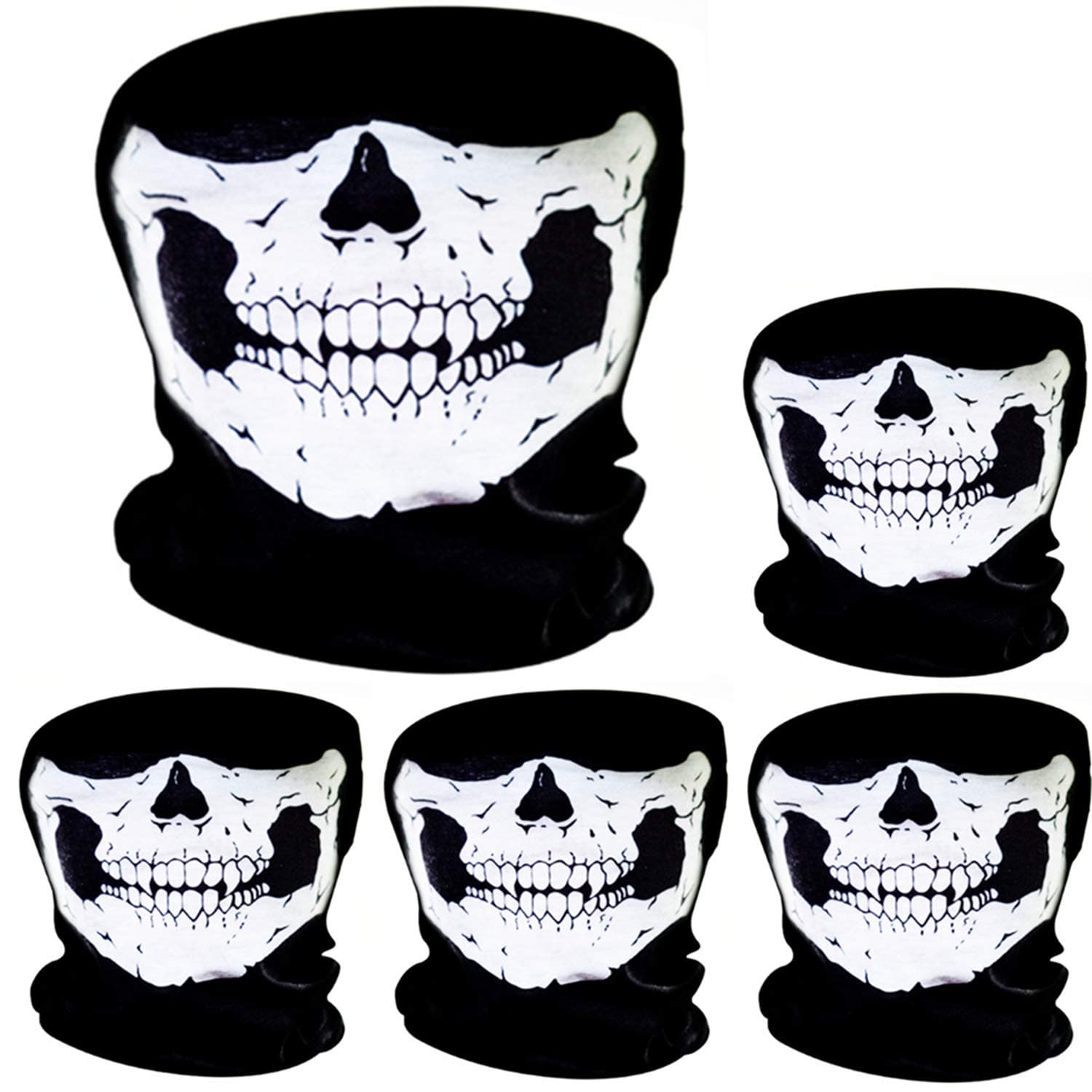 5 Pack Skull Mask Skull Face Mask Motorcycle Bicycle Half Face Skeleton Mask Halloween Outdoor Sport Headwear