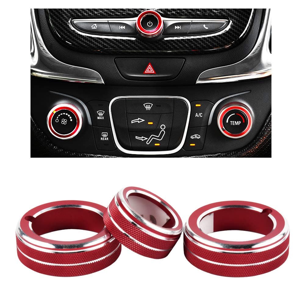 CARFIB Volume AC Knobs Decals Fit for Chevrolet Chevy EQUINOX LT Accessories Air Control Push Auto Sync Stickers Caps Covers Parts Car Interior Inside Decoration Men Women Aluminum Alloy Red Pack of 3