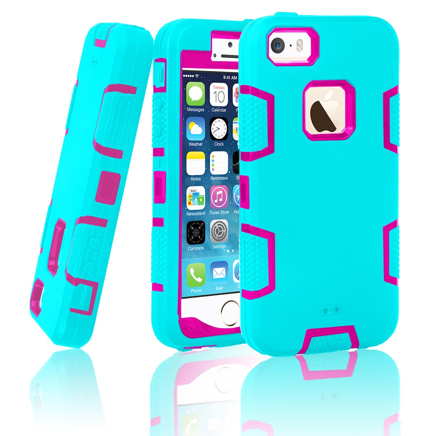 Elegant Choise Compatible iPhone 5S Case, iPhone SE Case, iPhone 5 Case, 3 in1 Shock Absorbing Case, Rubber Combo Hybrid Impact Silicone Armor Hard Case Cover (Blue)