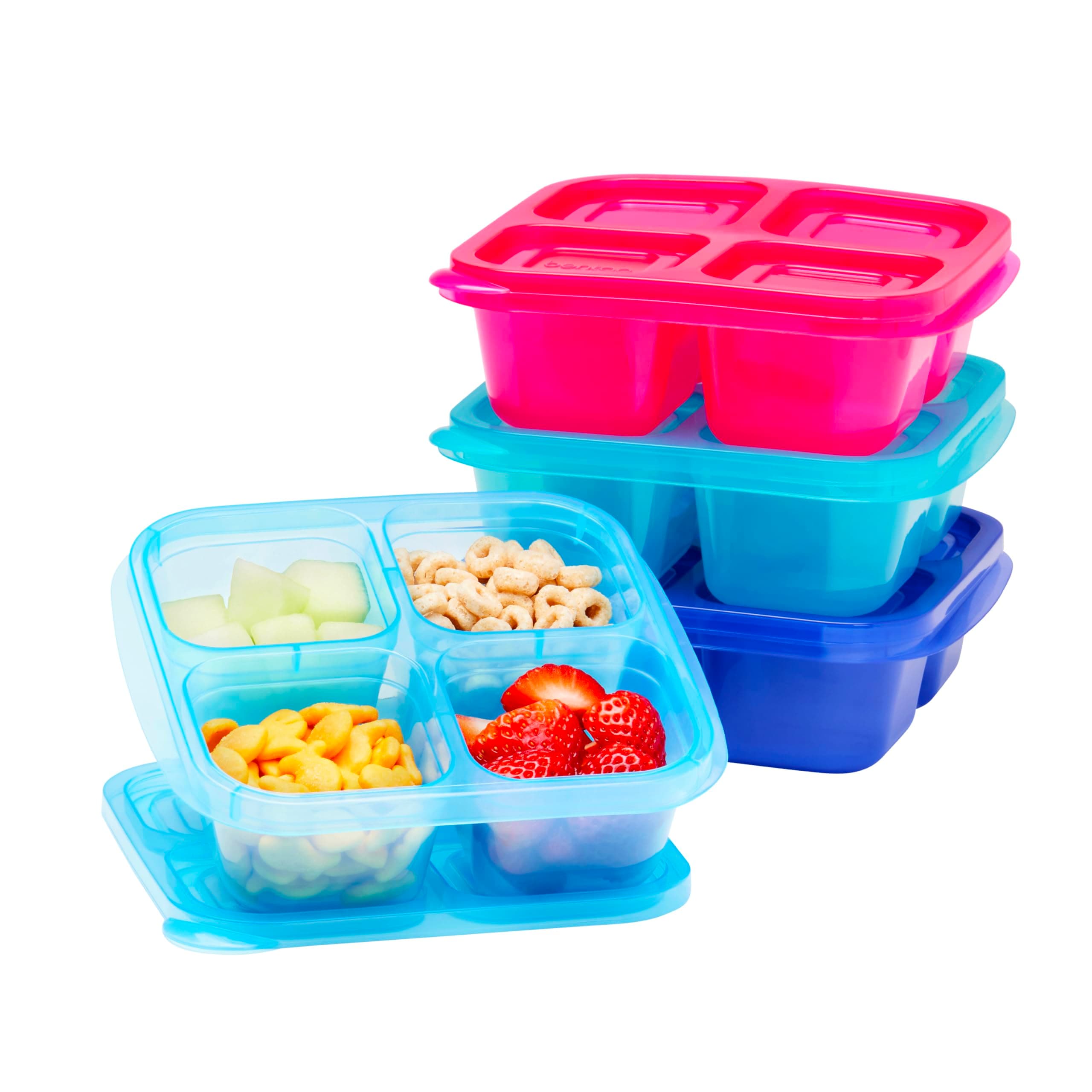 Easyboxes 4-Compartment Snack Containers - 8-Piece Set with 4 Trays & 4 Custom-Fit Lids to Seal in Freshness - Reusable Food Storage & Meal Prep Bento BPA-Free Containers (Jewel Brights)