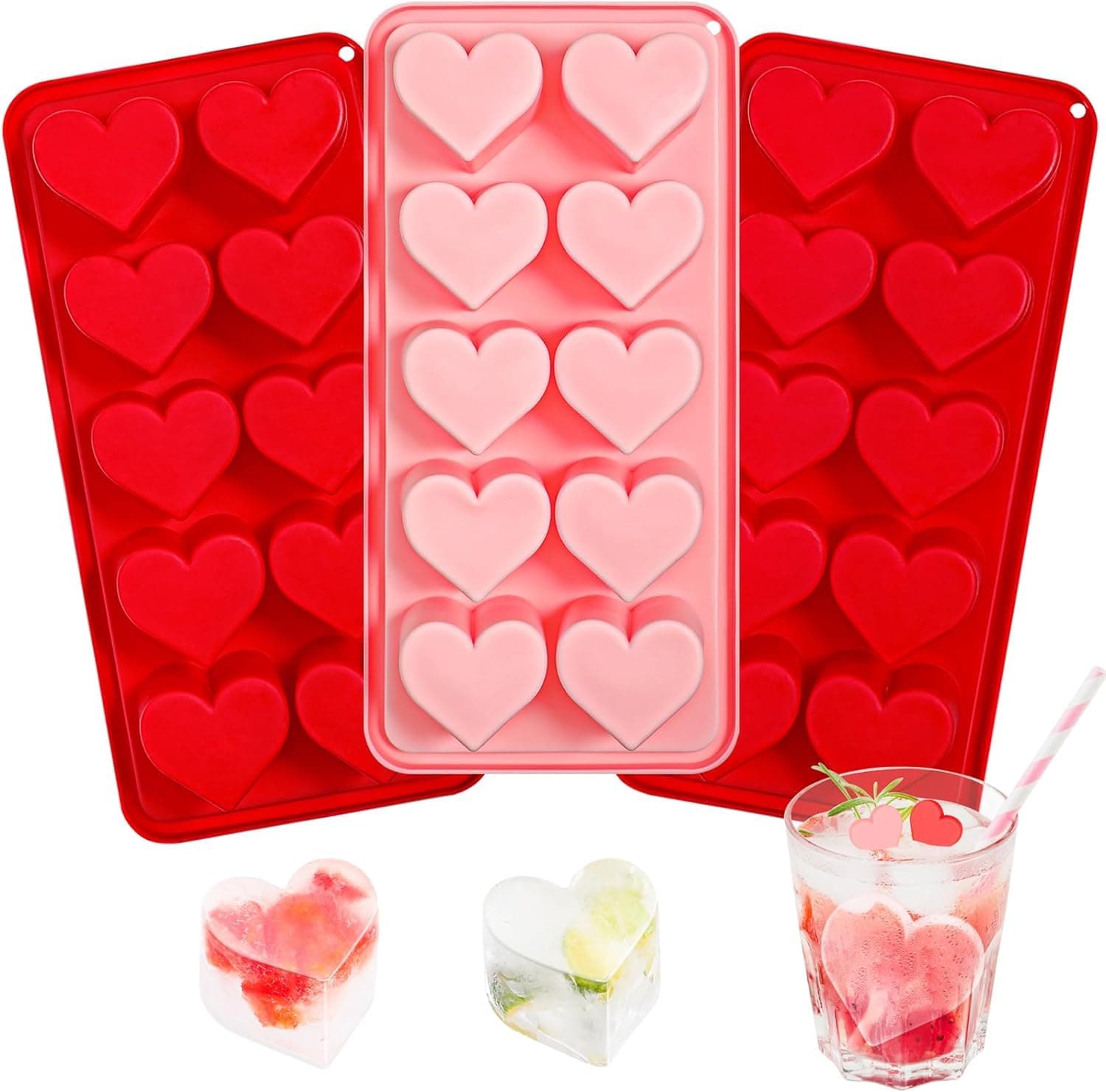 Generic Heart Shaped Silicone Pink Ice Cube Trays, For DIY love Heart Ice Cubes, Chocolate, Candy, Easy Release Heart Ice Cube Mold for Cocktails,Whiskey, Drinks, BPA Free and Dishwasher Safe (Red)
