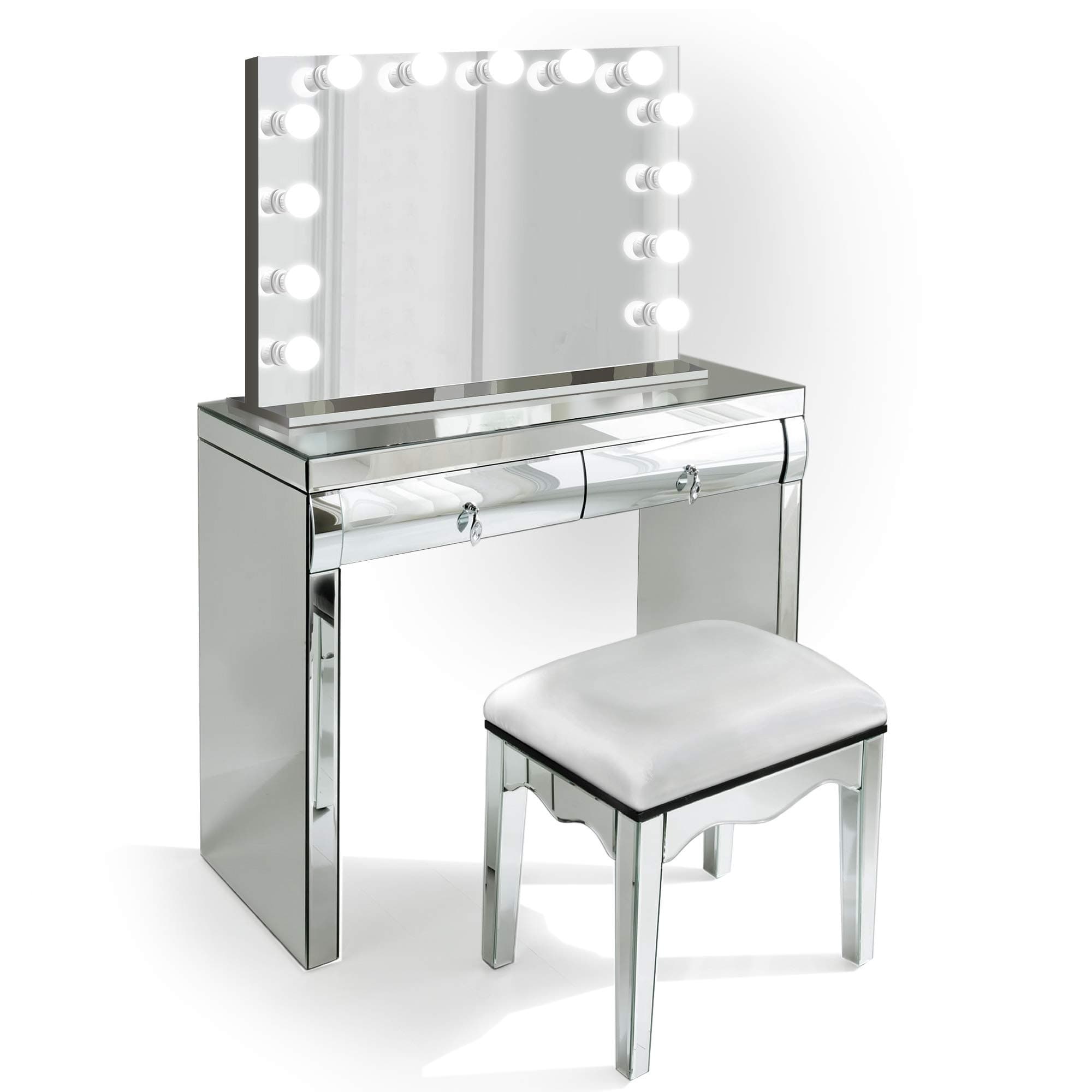 40" Mirrored Vanity Table + Chair + LED Hollywood Mirror Dimmable