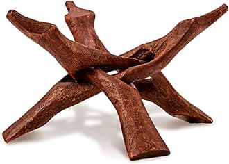 Wooden Tripod Stand - Home Decor Holder for Abalone Shell, Crystal Ball, Trinket Dish, Jewelry Dish, Key Bowl, Temari Ball, Catchall Dish, Geode, and More! - Hand Carved 6” Stained Wooden Cobra Stand