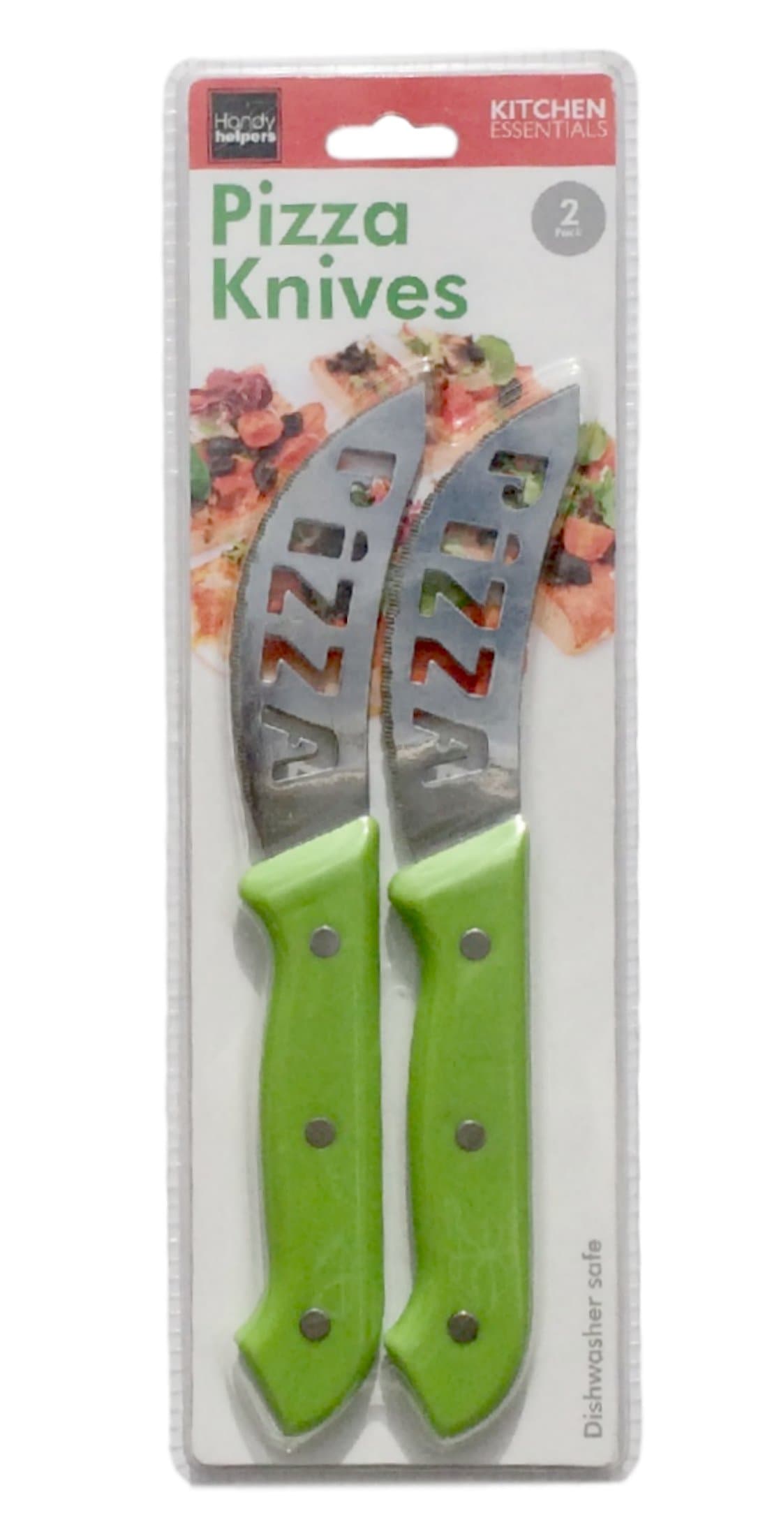 Pizza Knives with Extremely Sharp, Serated Metal Blade, for Cutting and Serving, in a 2 Knife Package (Green)