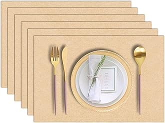 Cloth Placemats Set of 6, Cotton Linen Blend Machine Washable Durable Linen Table Mats, Heat Resistant Placemats Wrinkle Free Place Mats for Dining Table, Easy to Clean (Beige, 6)