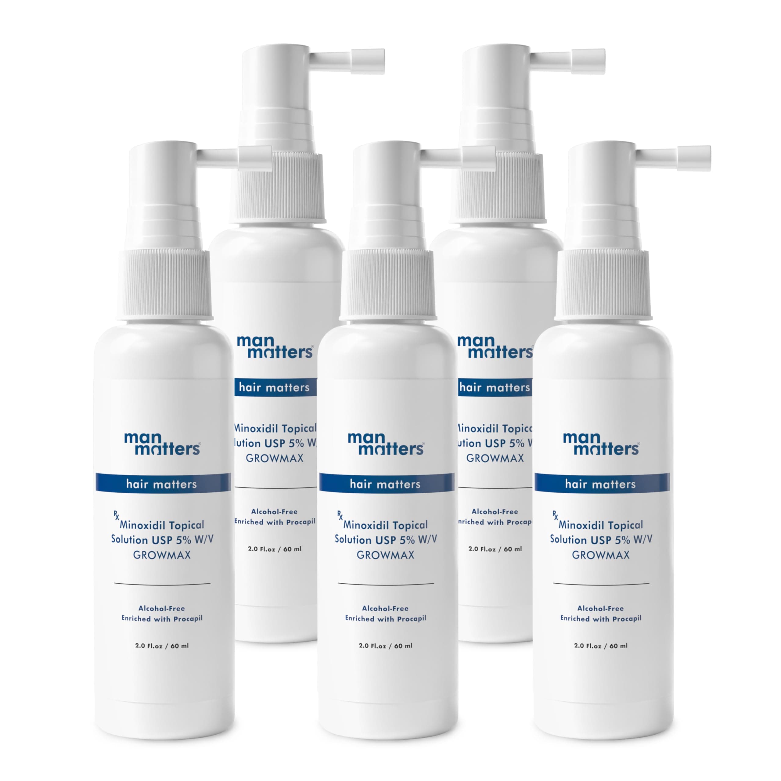 Man MattersMinoxidil 5% Solution Serum for Men (pack of 5) I Prevent Hair Loss, Thinning I Revitalise Hair and Beard Regrowth I Alcohol Free, Non-Sticky, Unscented I Extra Strength I 300 ml