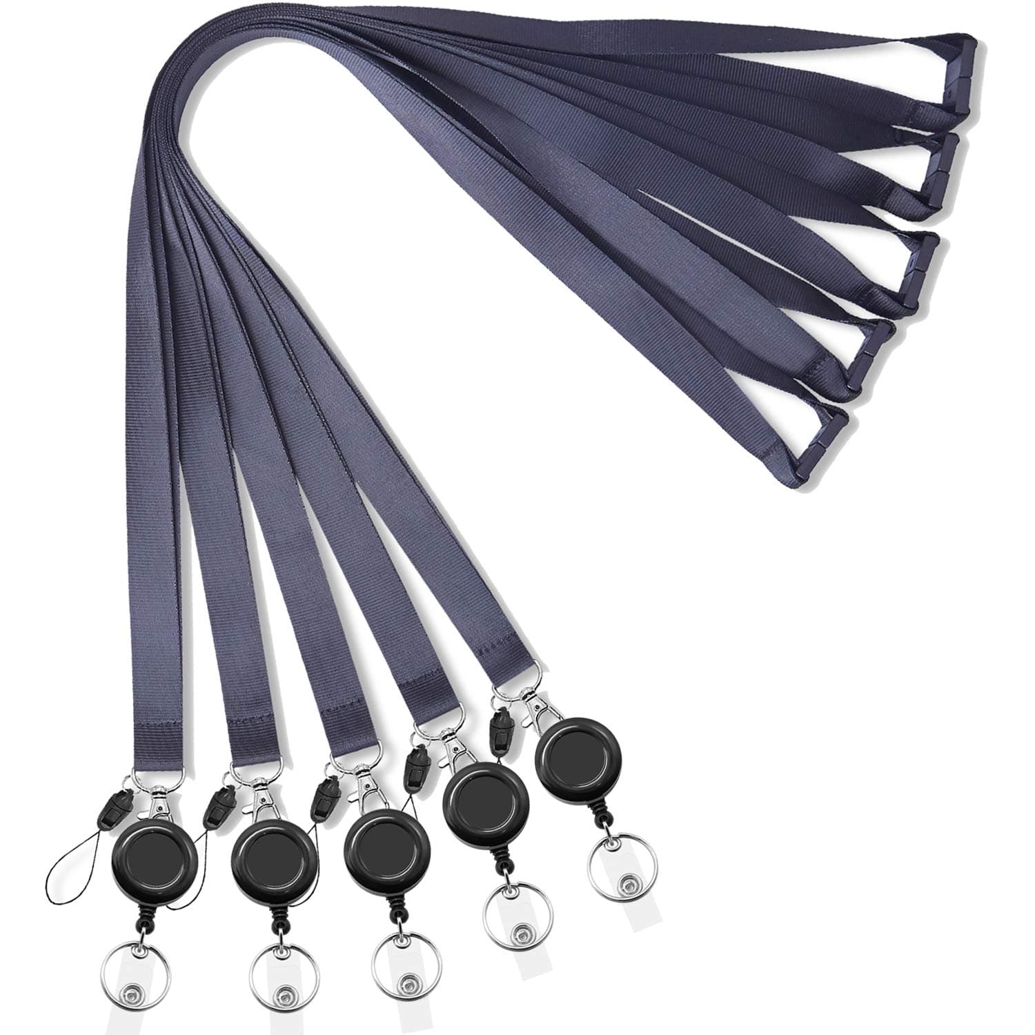 Lanyard Black Retractable 5 Pack bagde Reel Lanyards