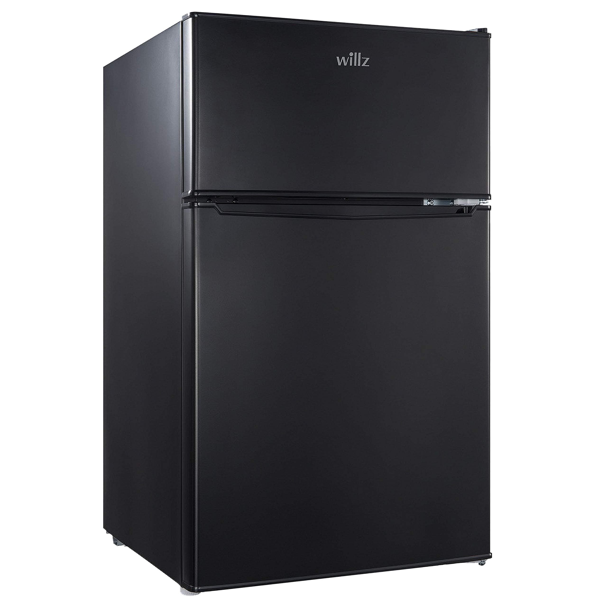 Willz WLR31TBK Compact Refrigerator, 3.1 Cu.Ft Fridge With Dual Door, Adjustable Mechanical Thermostat with True Freezer, Reversible Doors, Black