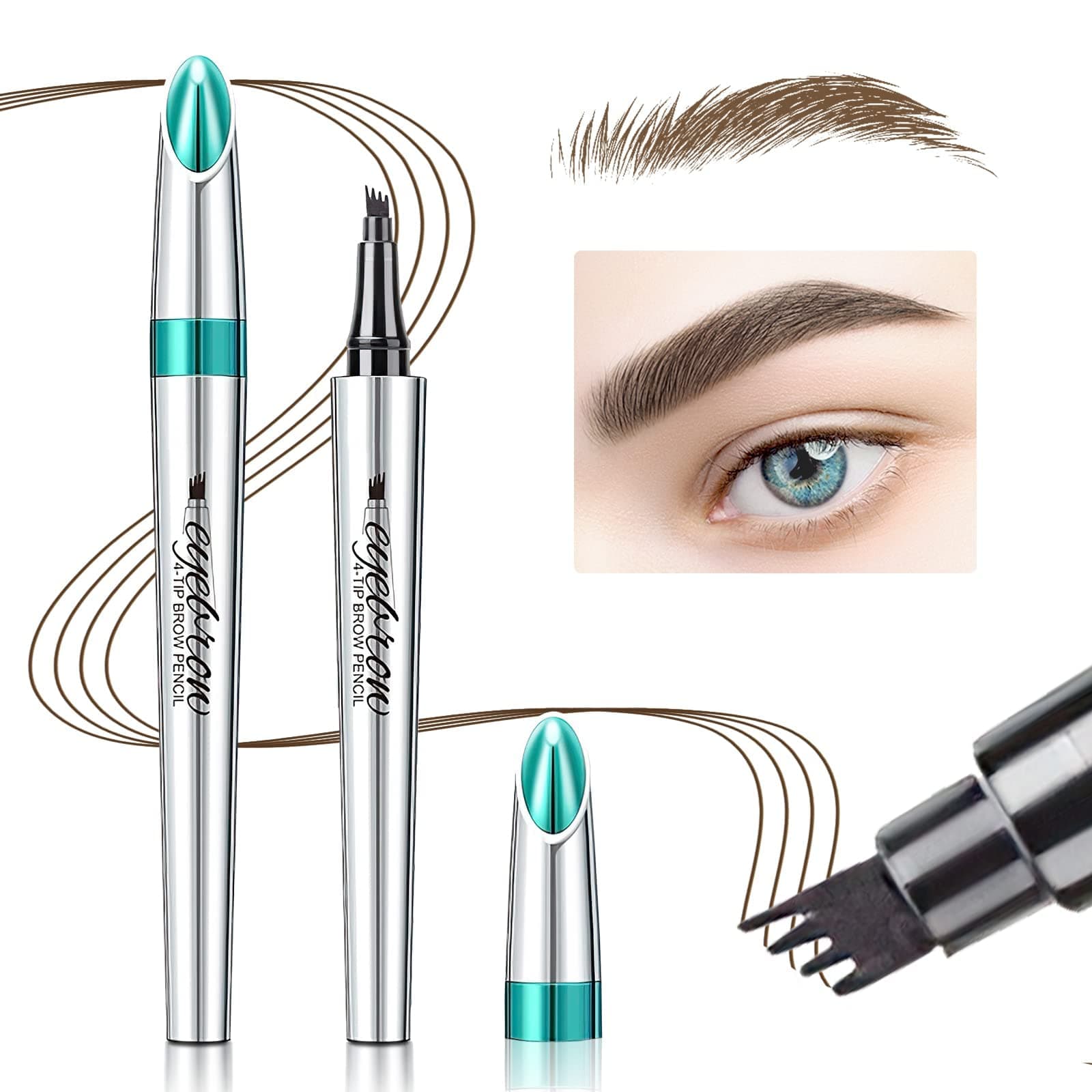 Excefore Eyebrow Pencil Eyebrow Microblading Pen - Eye Makeup Eyebrow Pen Micro 4 Point Brow Pen Lift & Snatch Eyebrow Microblading Pen Long-Lasting Waterproof Natural Eyebrow Hair (Dark Brown)