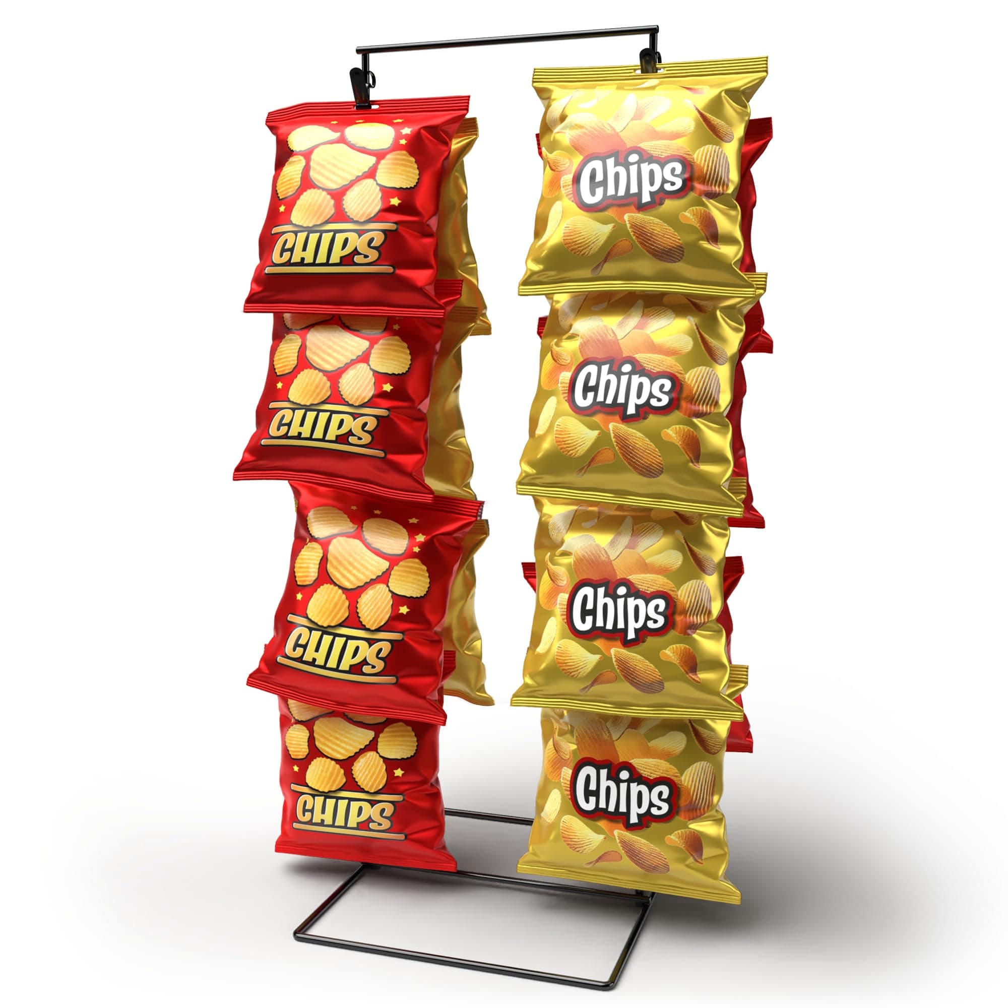 DS THE DISPLAY STORE Black 2-Row Potato Chip Rack Display Stand with 26 Clips, Snack Retail Display Rack, Chip Stand Display for Party, Countertop Chip Bag Holder, Snack Display for Counter