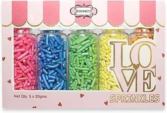 Rainbow Sprinkles – 5 Pack Assorted Jimmies (Bright Pink, Blue, Green, Yellow & Orange) – Colorful Cake & Cupcake Decorating Toppings – Vegan, Gluten-Free, Nut-Free, Soy-Free, Dairy-Free, Palm Oil-Free - 140 Gms