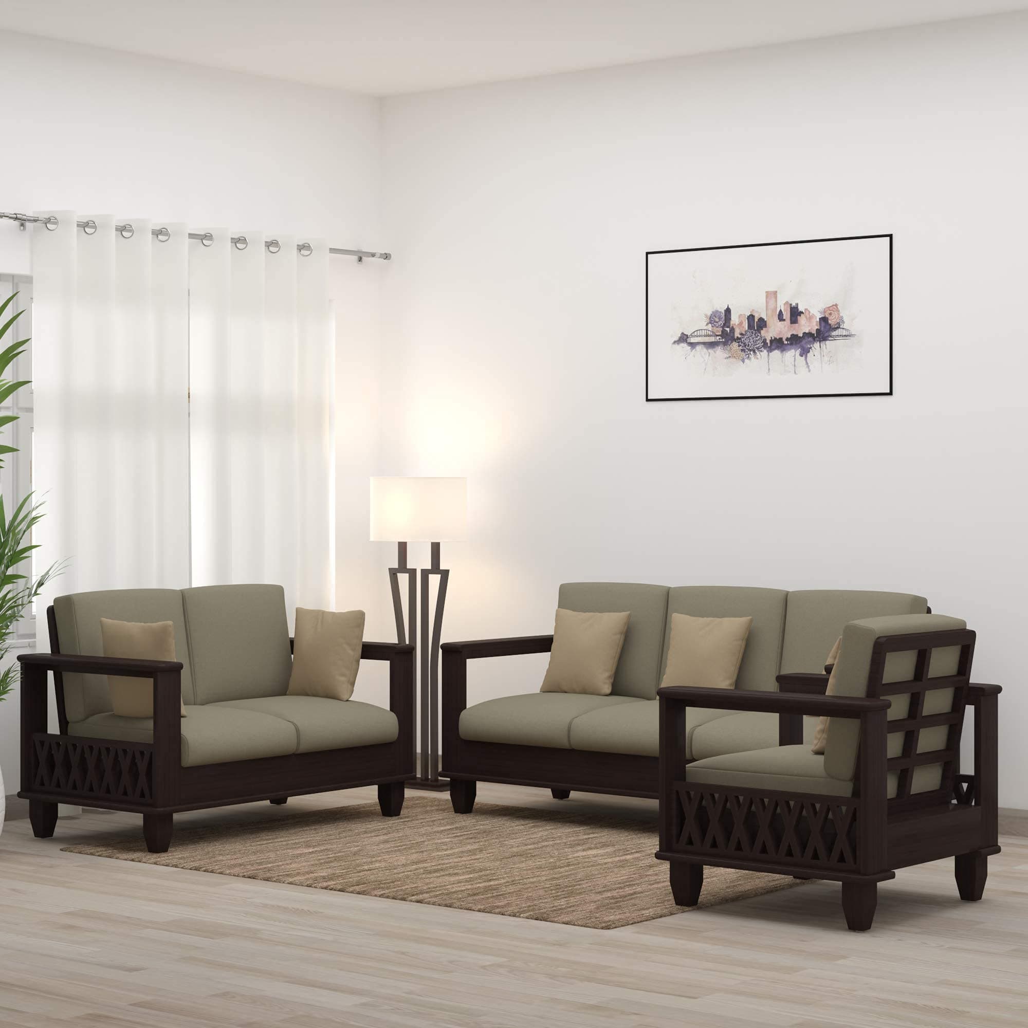 Mamta Decoration Solid Sheesham Wood Sofa Sets for Living Room 3+2+1 Walnut (Dark Brown)