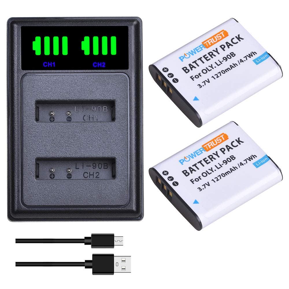 2Pcs Li-90B Li-92B DB-110 Battery+ LED Dual Charger for OlympusTough TG-5, Tough TG-4, TG-6,TG-3, TG-2 iHS,SH-1,SH-2,SH-3,Ricoh GR III,GR IIIx Cameras