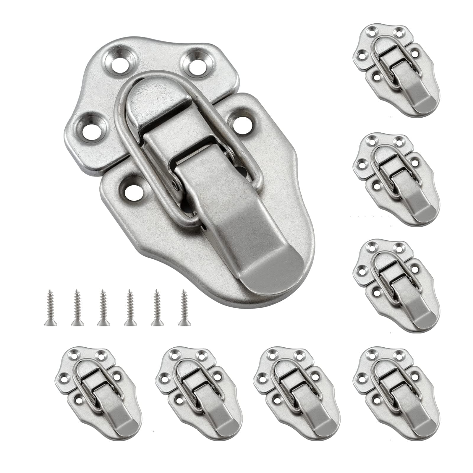 HOME MASTER HARDWARE 8 Pack Duckbilled Hasp Latch Chest Latch Toggle Hasp Latches with Screws for Jewelry Box Ordinary Box Wooden Case Furniture Decoration Satin Nickel Finish
