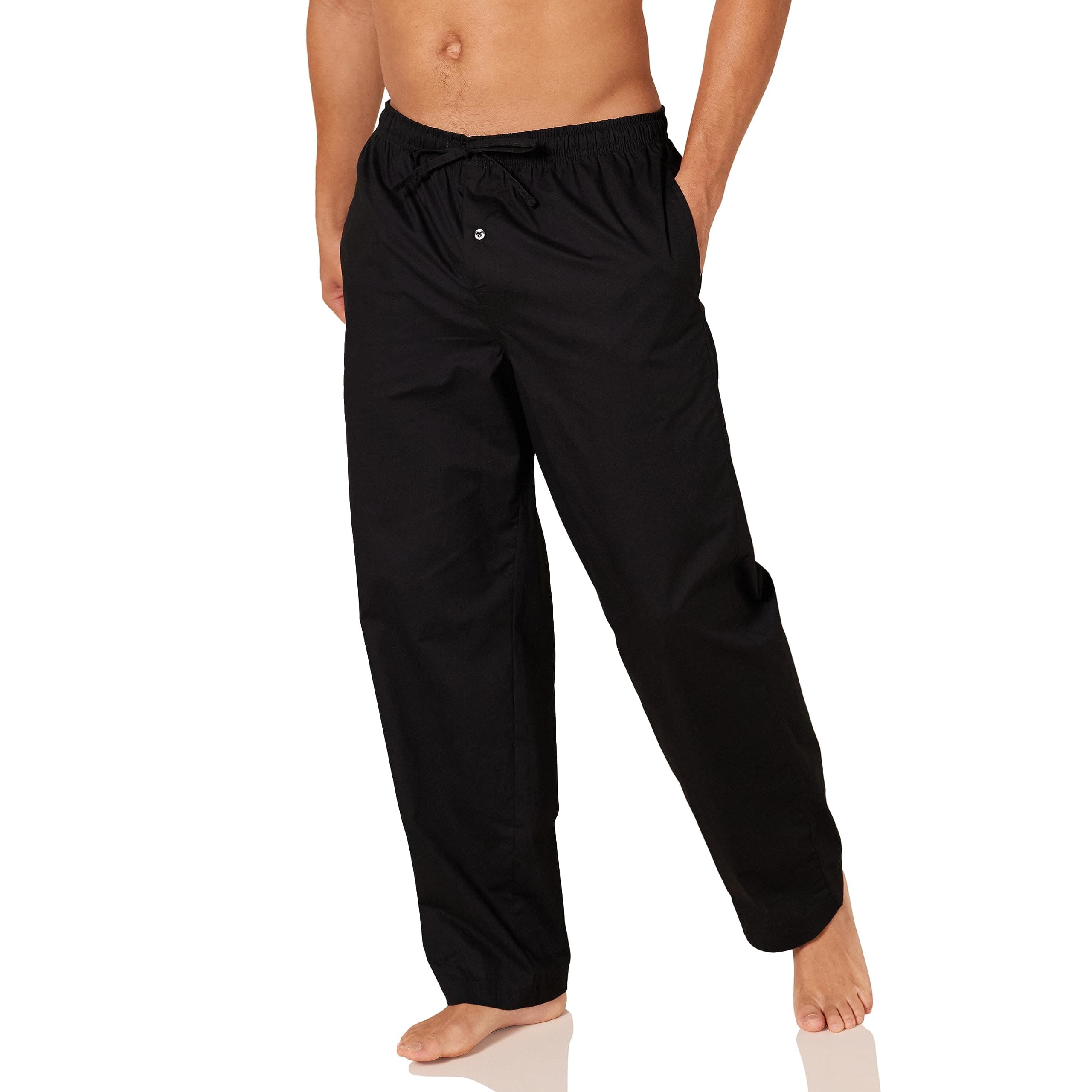 Men's Cotton Poplin Straight-Fit Pajama Pants with Drawstring Elastic Waist