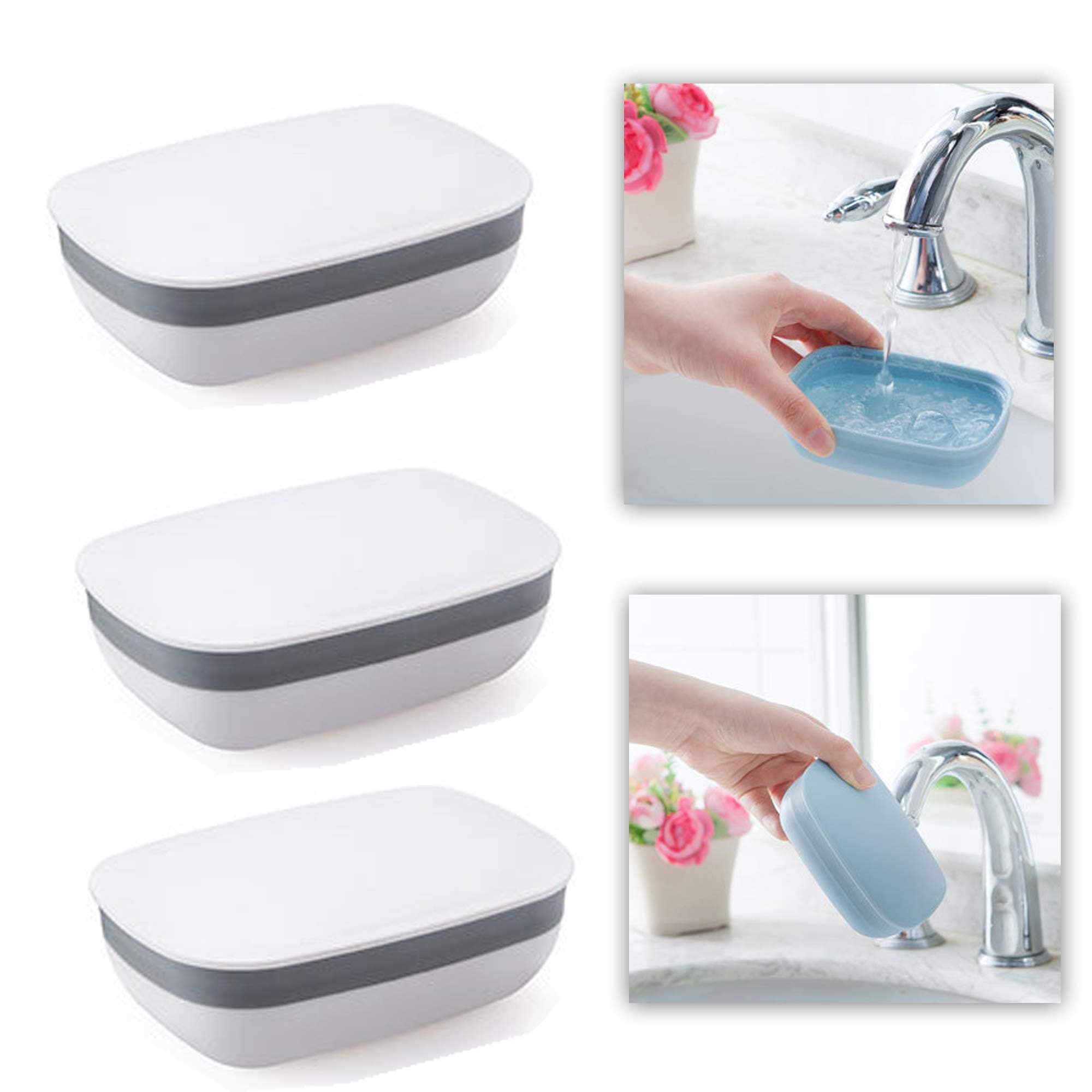 Schneespitze 3 Pcs Travel Soap Case Box,Soap Dish Plastic Soap Box Holder Container Soap Holder for Travel Hiking Family Bathroom School Gym