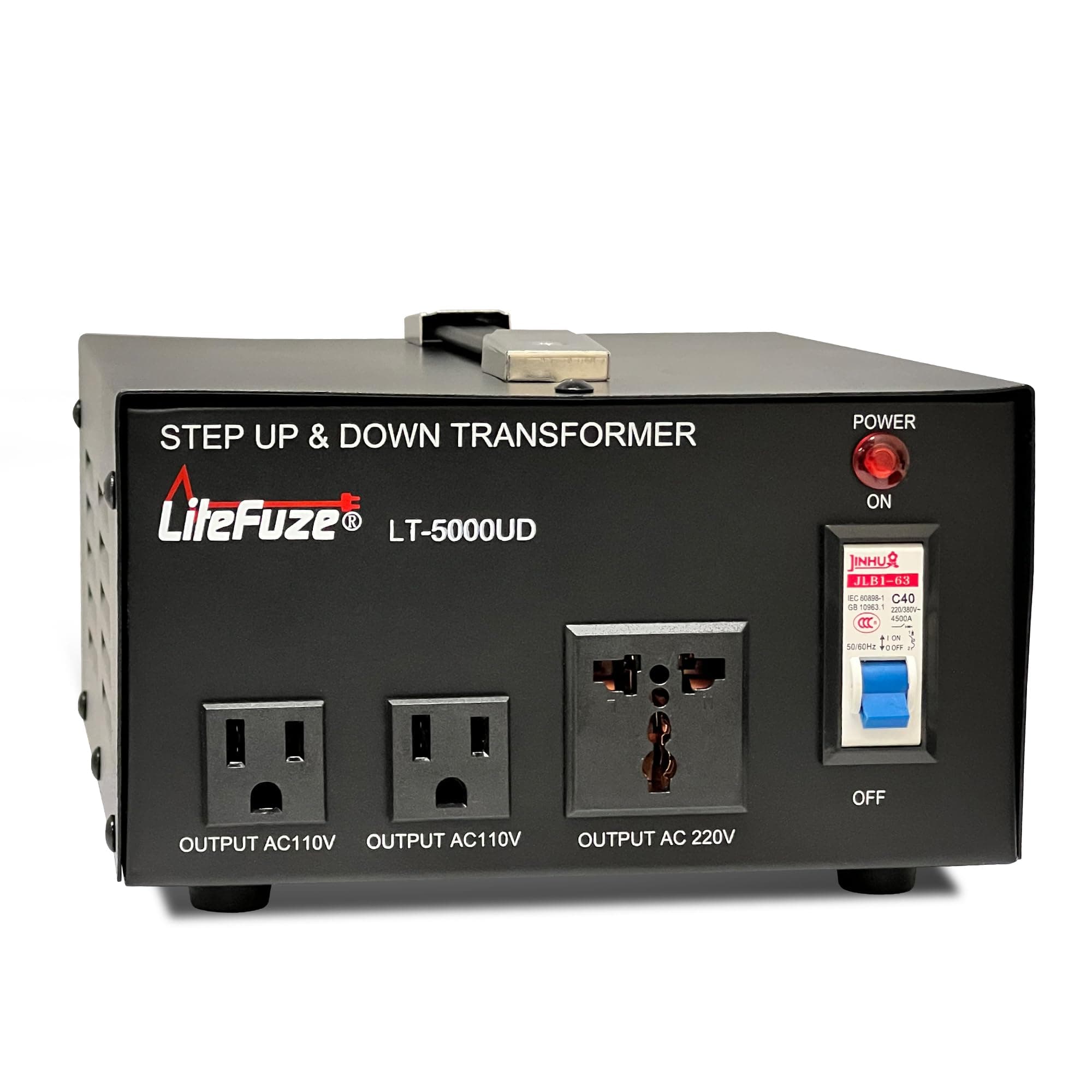 LiteFuze 5000 Watt Voltage Converter Transformer Step Up/Down - 110v to 220v / 220v to 110v Power Converter - Fully USA Grounded Cord - Universal Outlet Socket, 2x US Outlets - CE Certified
