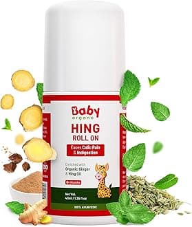 BabyOrgano Colic Relief Roll-On for Babies & Kids Ayurvedic Tummy Relief with Organic Ginger & Hing Oil – Helps with Gas, Colic Relief, Constipation and Indigestion– Preservative Free – 40ml - 0+ months