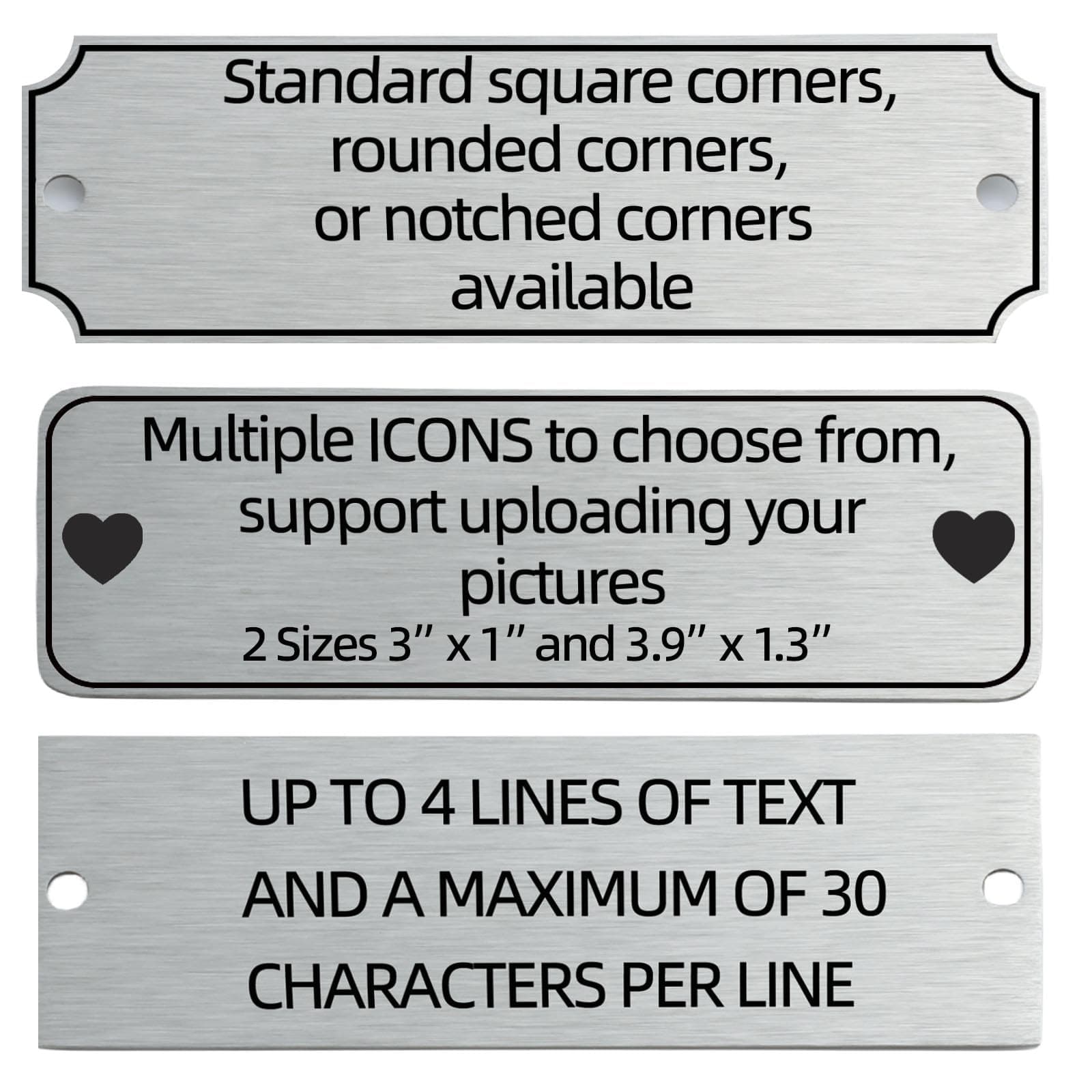 Engraved Custom Name Plate,Brushed Stainless Steel Personalized Name Plaque,Metal Engraving Custom Name Plate with Adhesive Backing or Screws for URN,Trophy, Picture Frame (Silver)