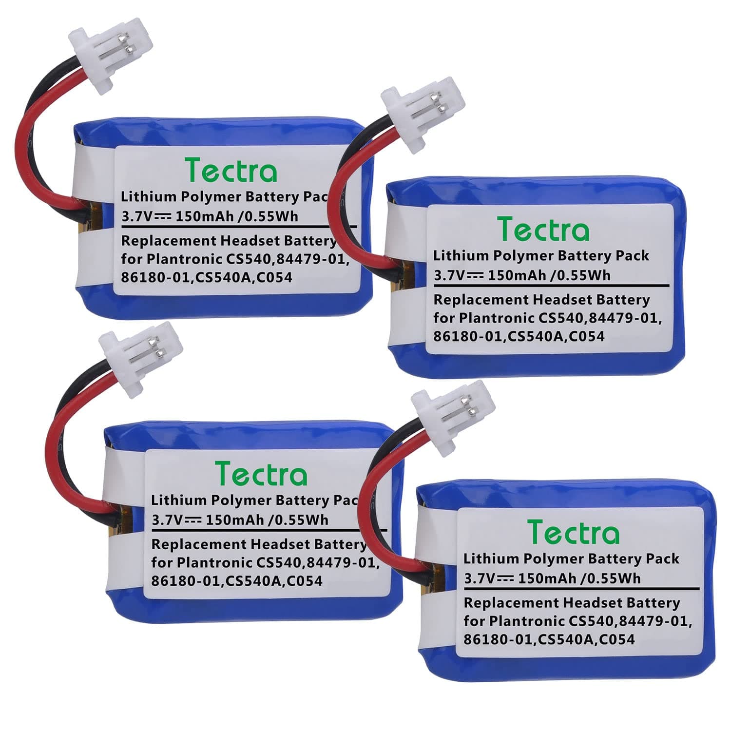 Tectra CS540, C054 Replacement Battery, 84479-01, 86180-01 Battery for Plantronics CS540, CS540A, C054 Wireless Headsets, 4-Pack