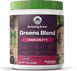 Amazing Grass Greens Blend Superfood for Immune Support: Super Greens Powder Smoothie Mix with Organic Spirulina, Chlorella, Beet Root Powder, Digestive Enzymes & Probiotics, Elderberry, 30 Servings