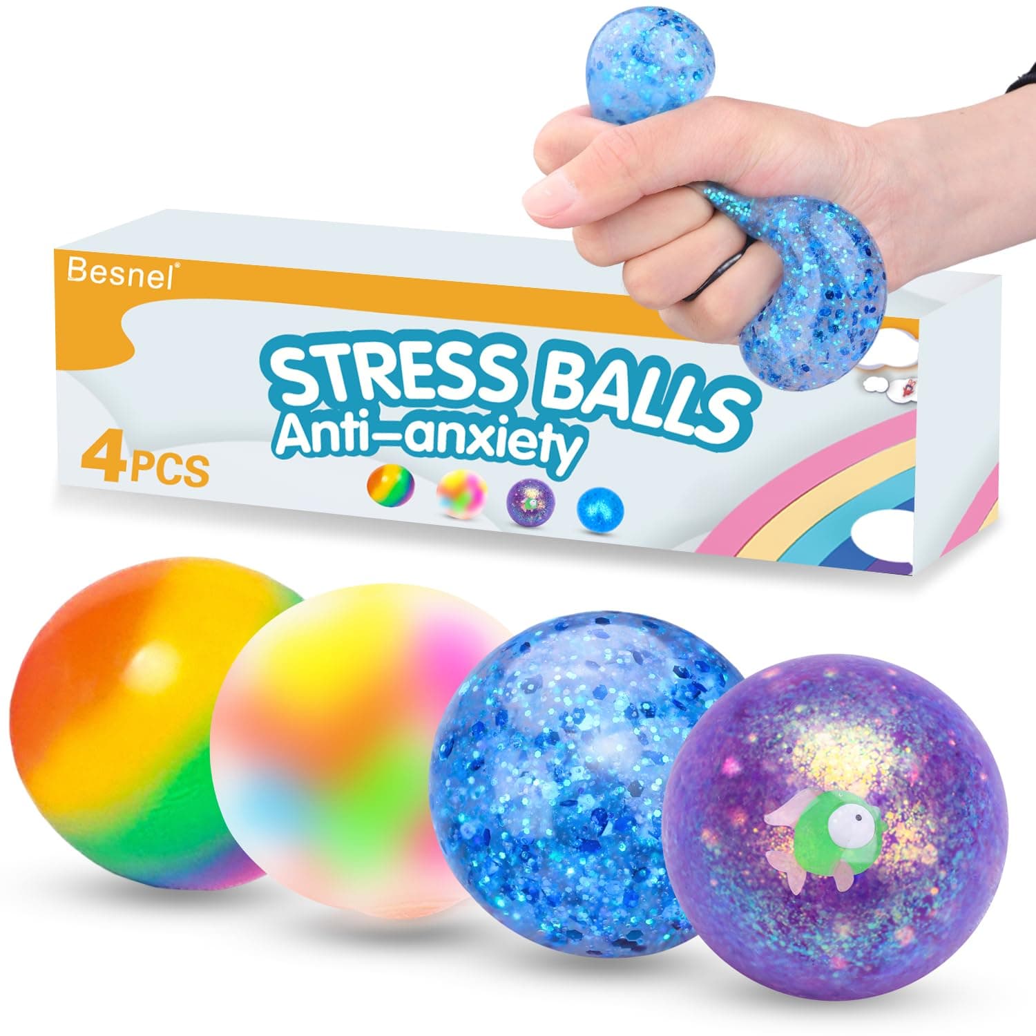 Stress Balls Set, Squishy Stress Ball, 4 Pack Squeeze Ball for Adults, Squeeze Ball for Adults Stress Relieve, Stress Relieve, Increase Entertainment