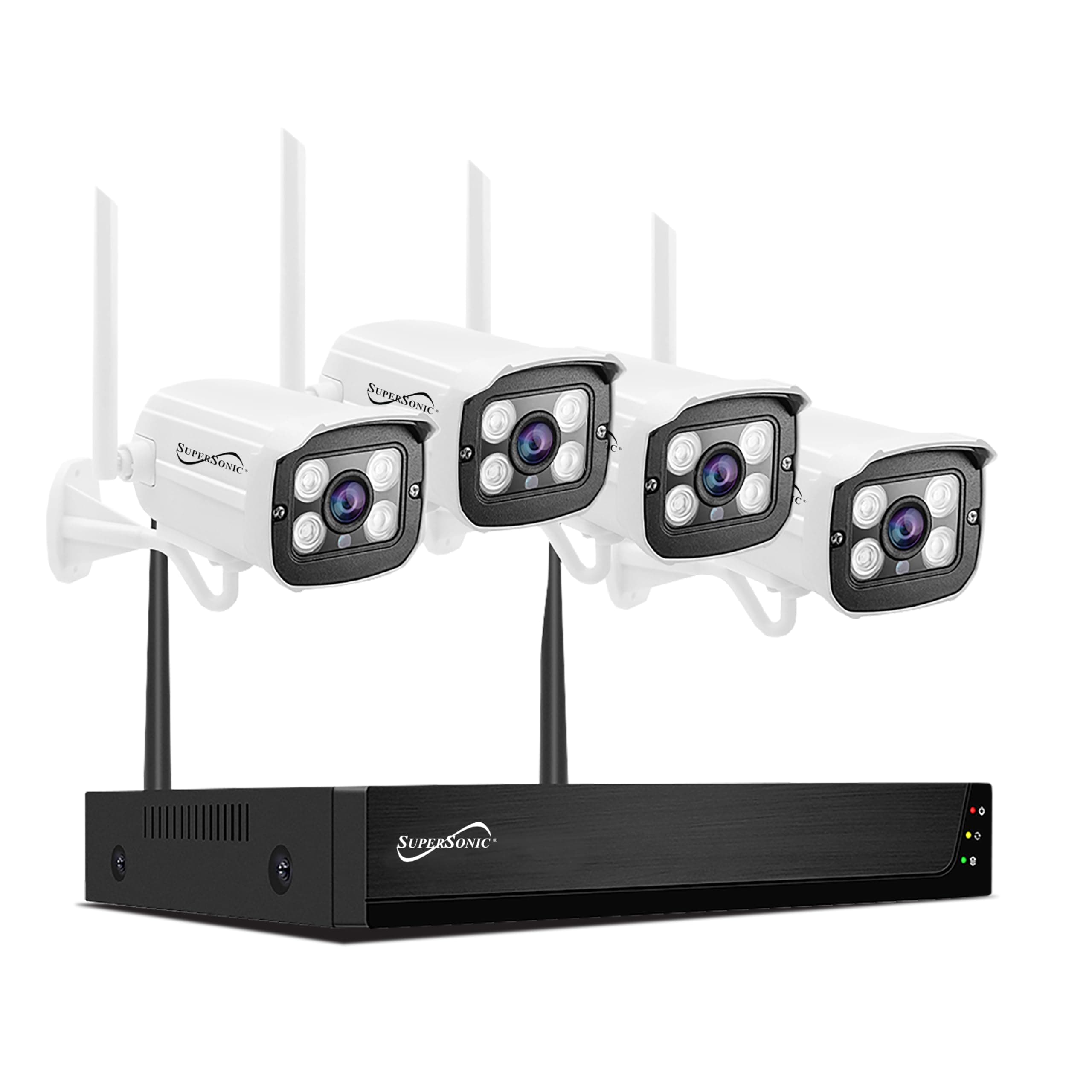 SupersonicSC-5004NVR 4CH 1080P Security Camera System WiFi, Waterproof, 2-Way Audio, Night Vision, App Remote Access, HDMI/VGA Output, 6TB HDD, Built-in Mic & Speaker -Indoor/Outdoor Use