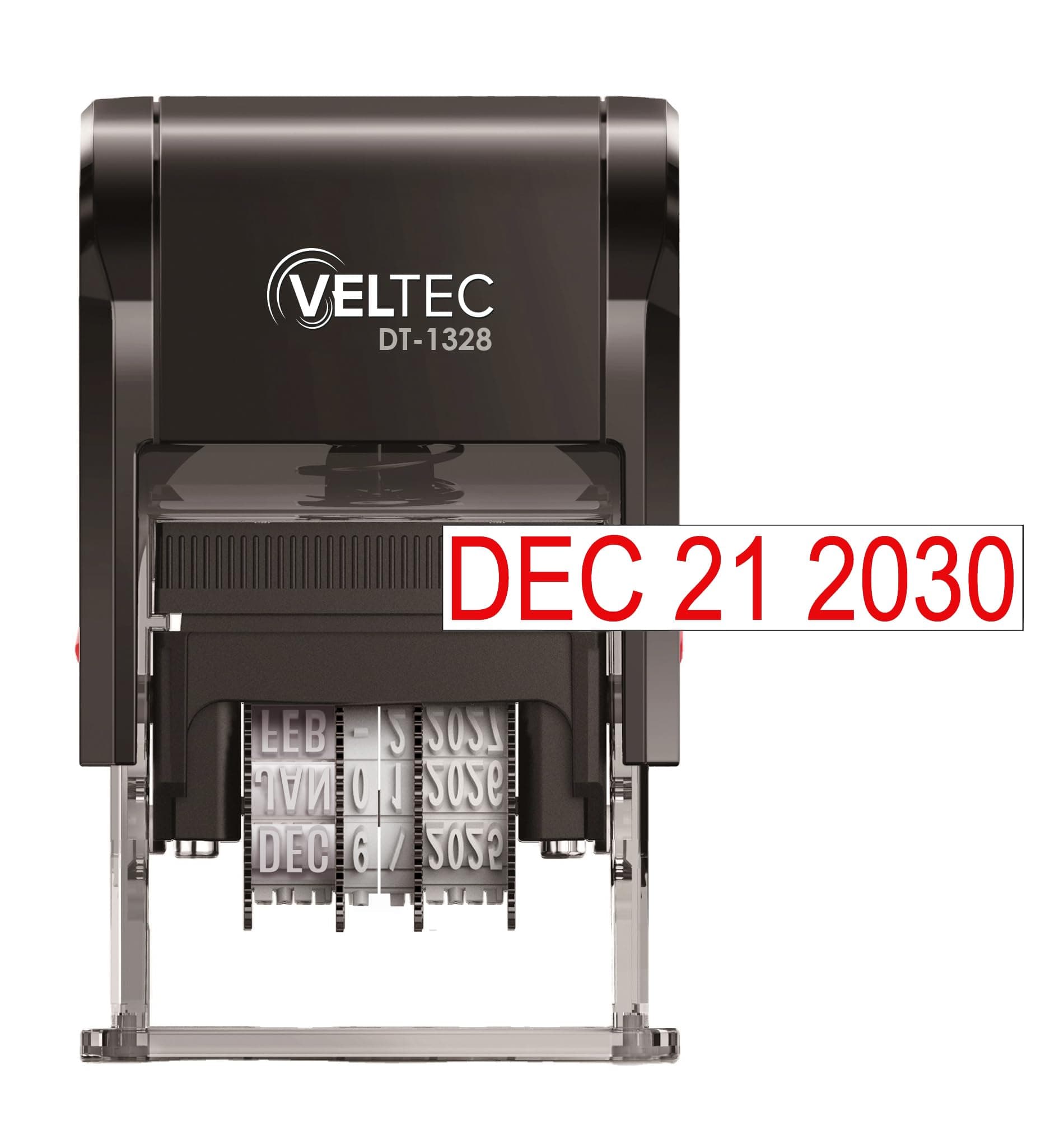 Self Inking Date Stamp with Month, Day, Year - Easy to Use & Adjust, Rubber Head, Sturdy ABS, Uniform Print, 10 Years of Dates, Refillable (Red)