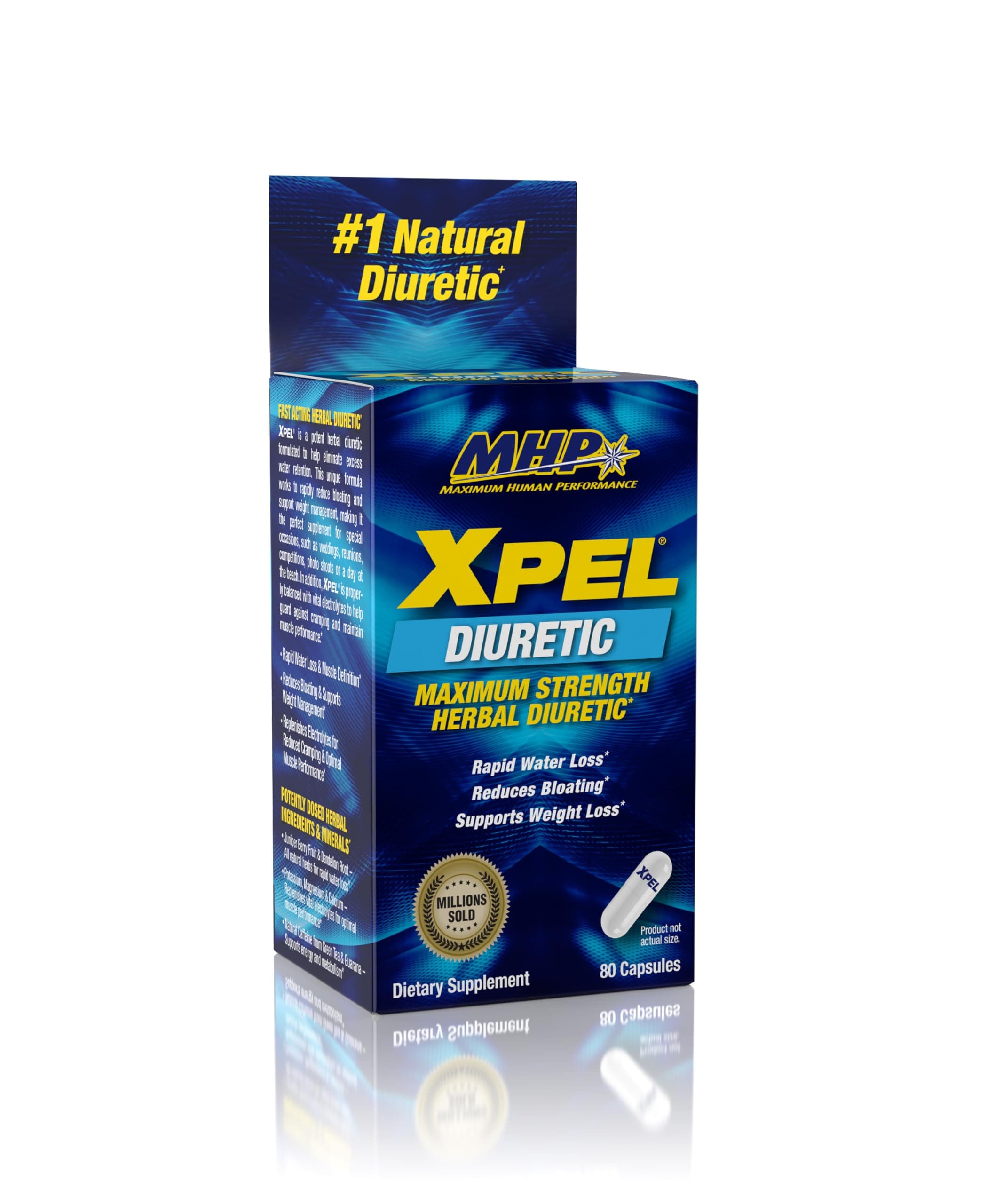 Xpel Maximum Strength Diuretic Water Pills, for Water Retention Relief, Weight loss Support, with Vitamin B-6 Potassium Dandelion Root, 80 Capsules
