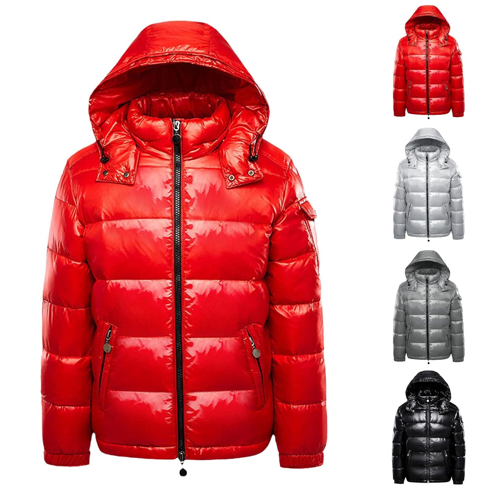 Women's Shiny Down Jacket, Winter Jacket, Women's Waterproof Windproof Quilted Jacket with Hood, Down Coat with Zip, Winter Coat, Shiny Puffer Jackets, Long Sleeve Transition Jacket