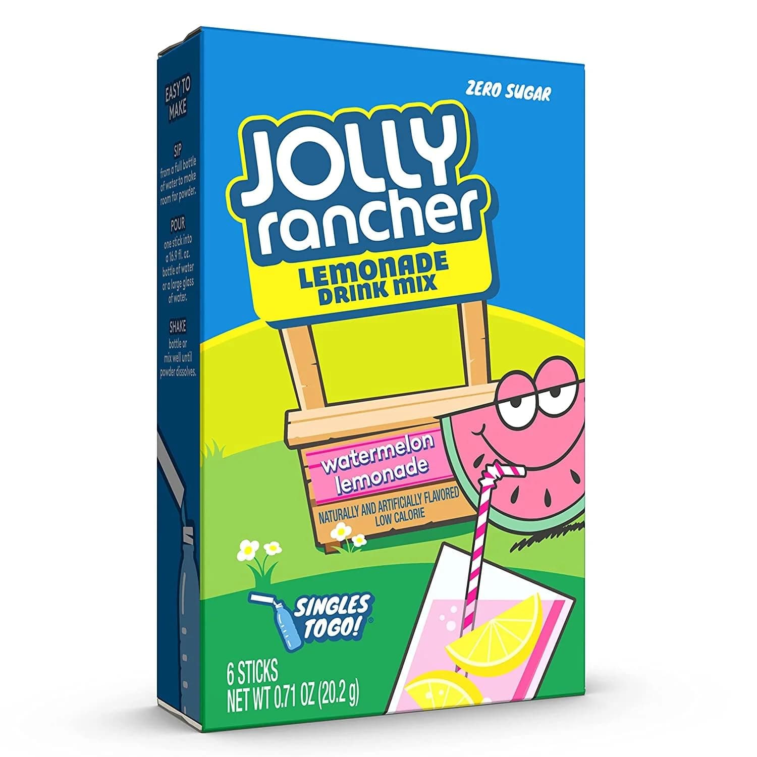 Jolly Rancher Zero Sugar Watermelon Lemonade Drink Mix – 6 Sticks – Bold Fruit Flavor, Low-Calorie, Caffeine-Free, Gluten-Free, Convenient On-the-Go Packets