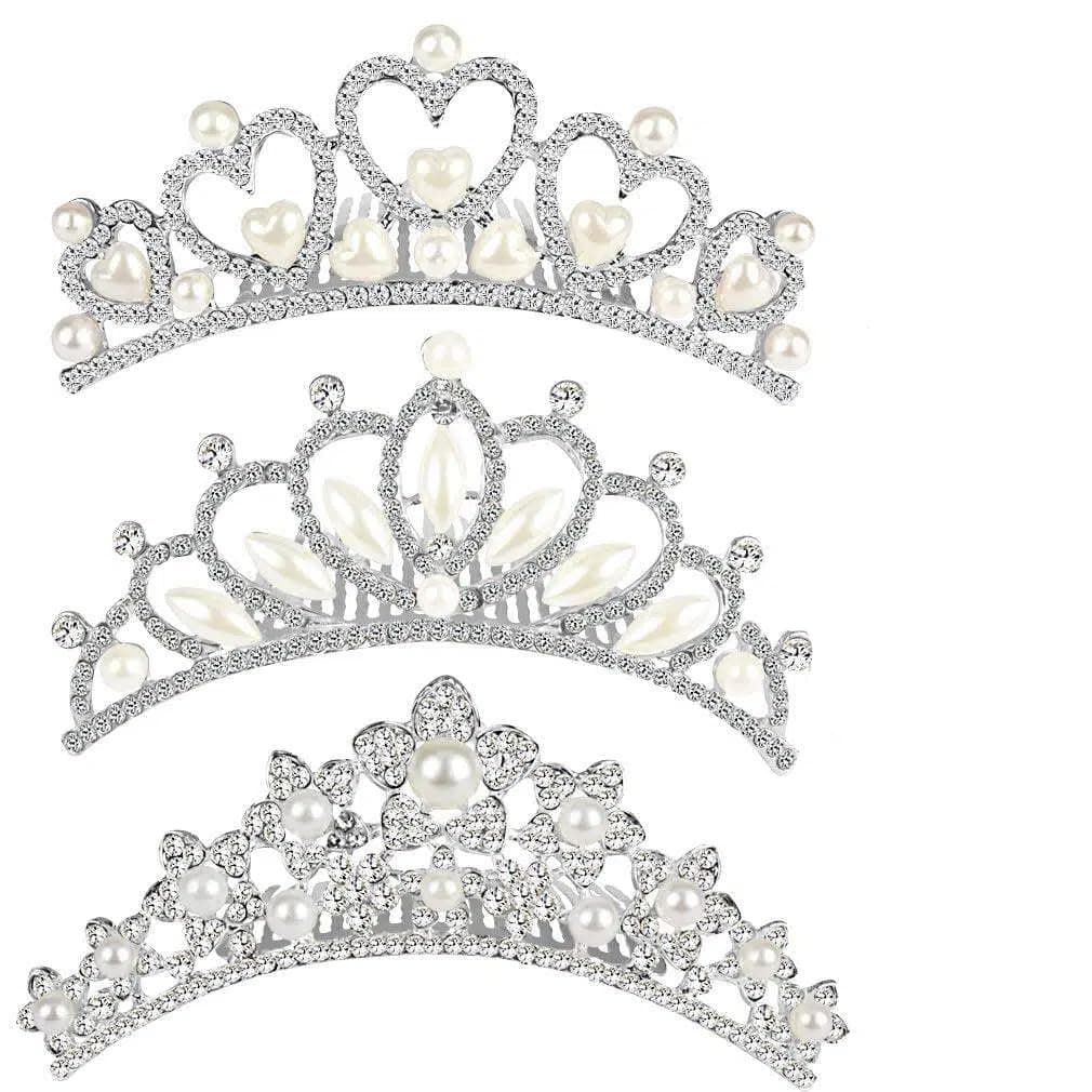ANBALA Small Tiara Crown with Hair Comb, 3 Pack Mini Tiara Crown Crystal Shiny Hair Accessories Cute Hair Accessories (3 Styles)