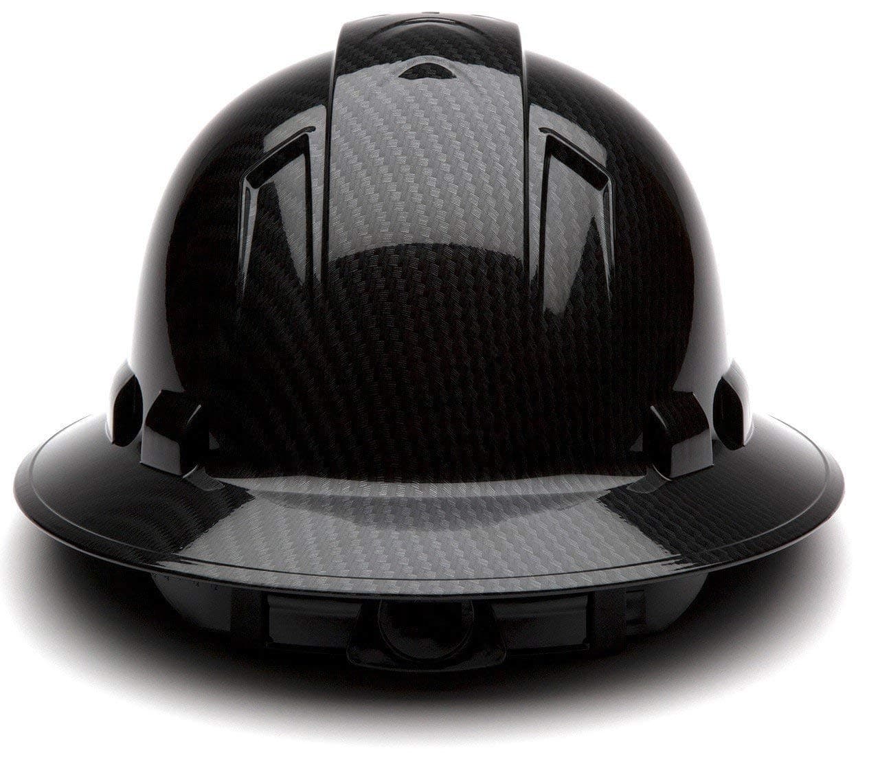 Full Brim Hard Hat, Adjustable Ratchet 4 Pt Suspension, Durable Protection safety helmet, Graphite Pattern Design, Black Shiny, by Acerpal