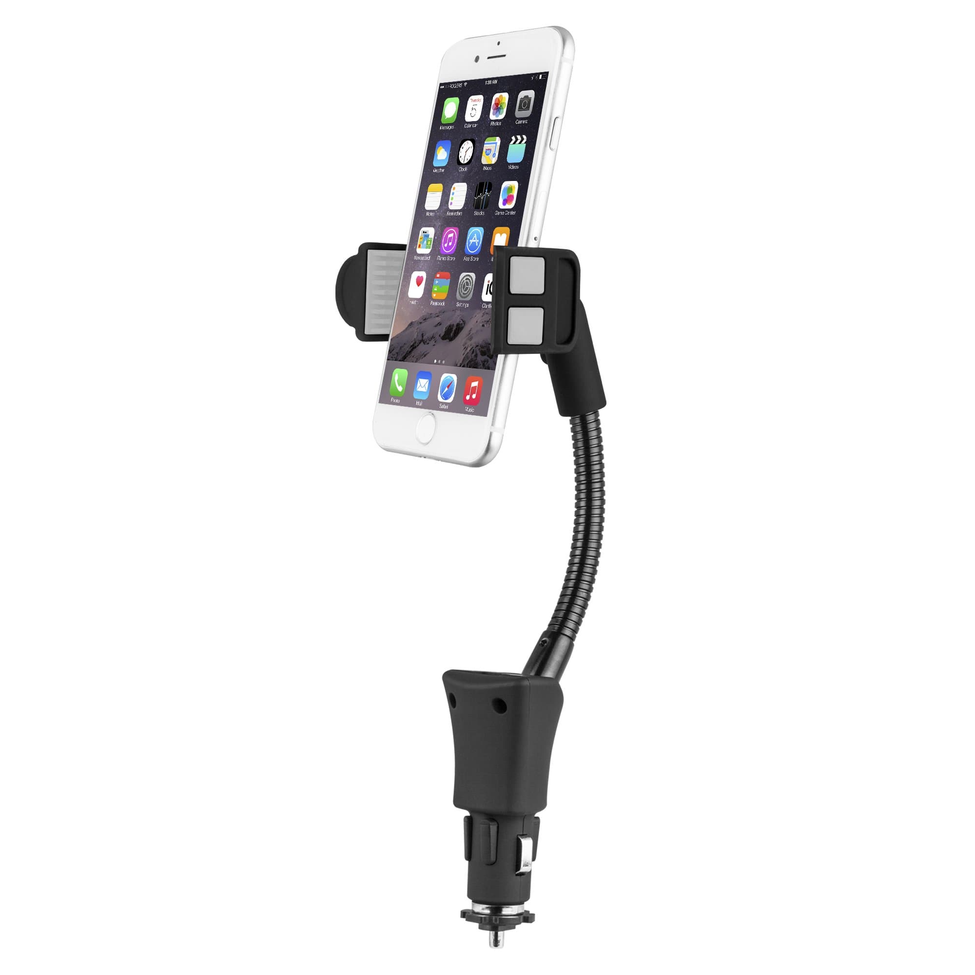 CYLO Easy Grip USB Power Car Mount Extender Holder Cradle with Extender for iPhone 7 7 Plus/ 6s Plus/6s/6, Samsung Galaxy S8 Edge S7 S6 Note 5, Nexus 5, Nexus 6, Smartphones (Black/Gray)