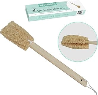 Natural Loofah Back Scrubber for Bathing & Exfoliating – Organic Sun-Dried Luffa Body Brush with 15 Inch Wooden Handle | Eco-Friendly Shower Sponge for Face, Back & Body