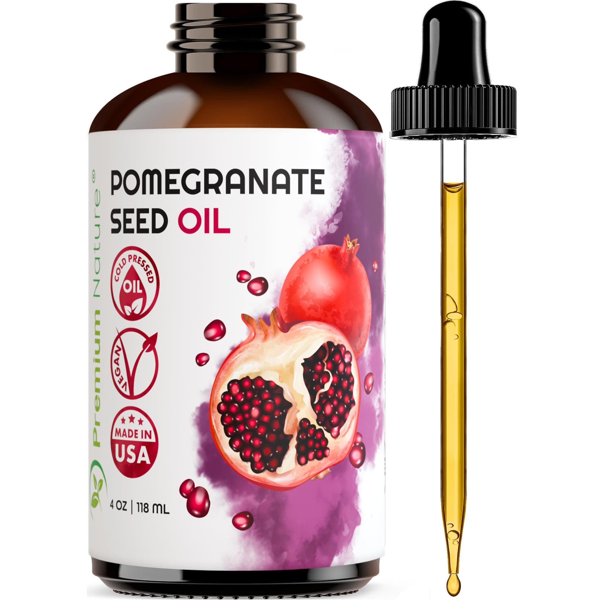 Pomegranate Seed Face Oil. 100% Pure Unrefined Cold Pressed for Essential Oils. Rejuvenates Hair, Promotes Skin Elasticity. Gua Sha Oil. Antioxidant Moisturizer for Hair Skin and Nails 4 oz