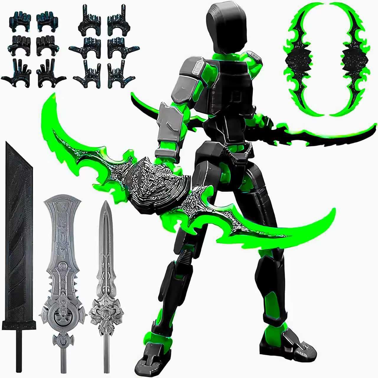 T13 (Assembled Product) 3D Print Action Figure Dummy 13 Robot Action Figure T13 Collectible Action Figure Movable for Collector Desktop Decoration muñeco de acción (Black Green)
