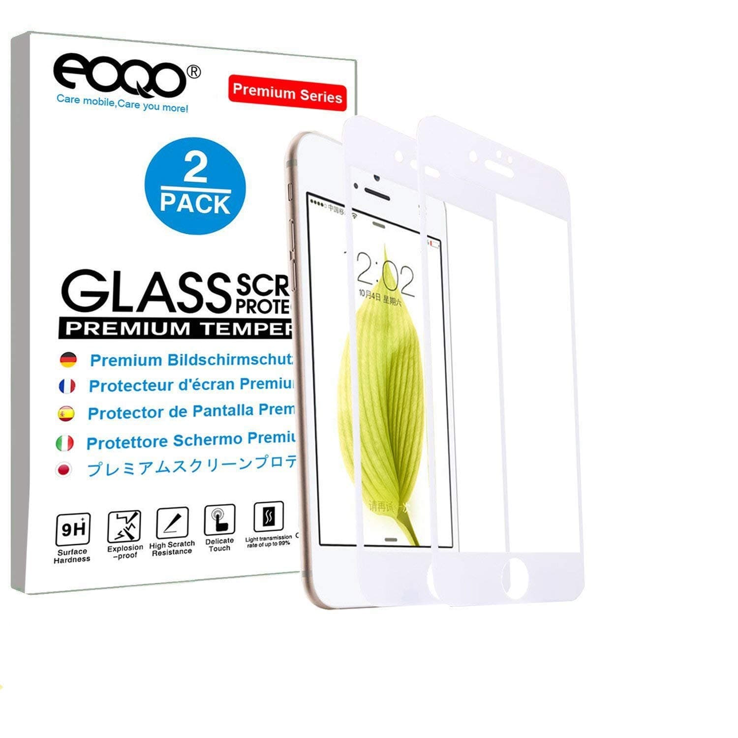 eoqo iPhone 7 Plus iPhone 8 Plus Screen Protector,White Full Coverage Screen Protector for iPhone 7 Plus(2016 Release)[Anti-Scratch] [Anti-Drop] [Anti-Fingerprint]