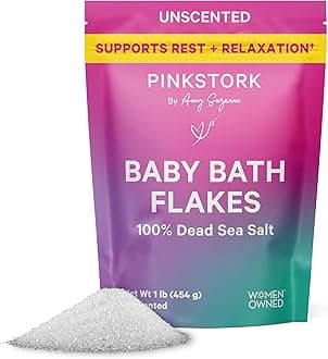 Pink Stork Baby Bath Flakes, Calming Fragrance Free Magnesium Bath Salts for Infants and Toddlers to Help Soothe Diaper Rash, Irritation, and Support Restful Sleep Without Melatonin - 16 oz