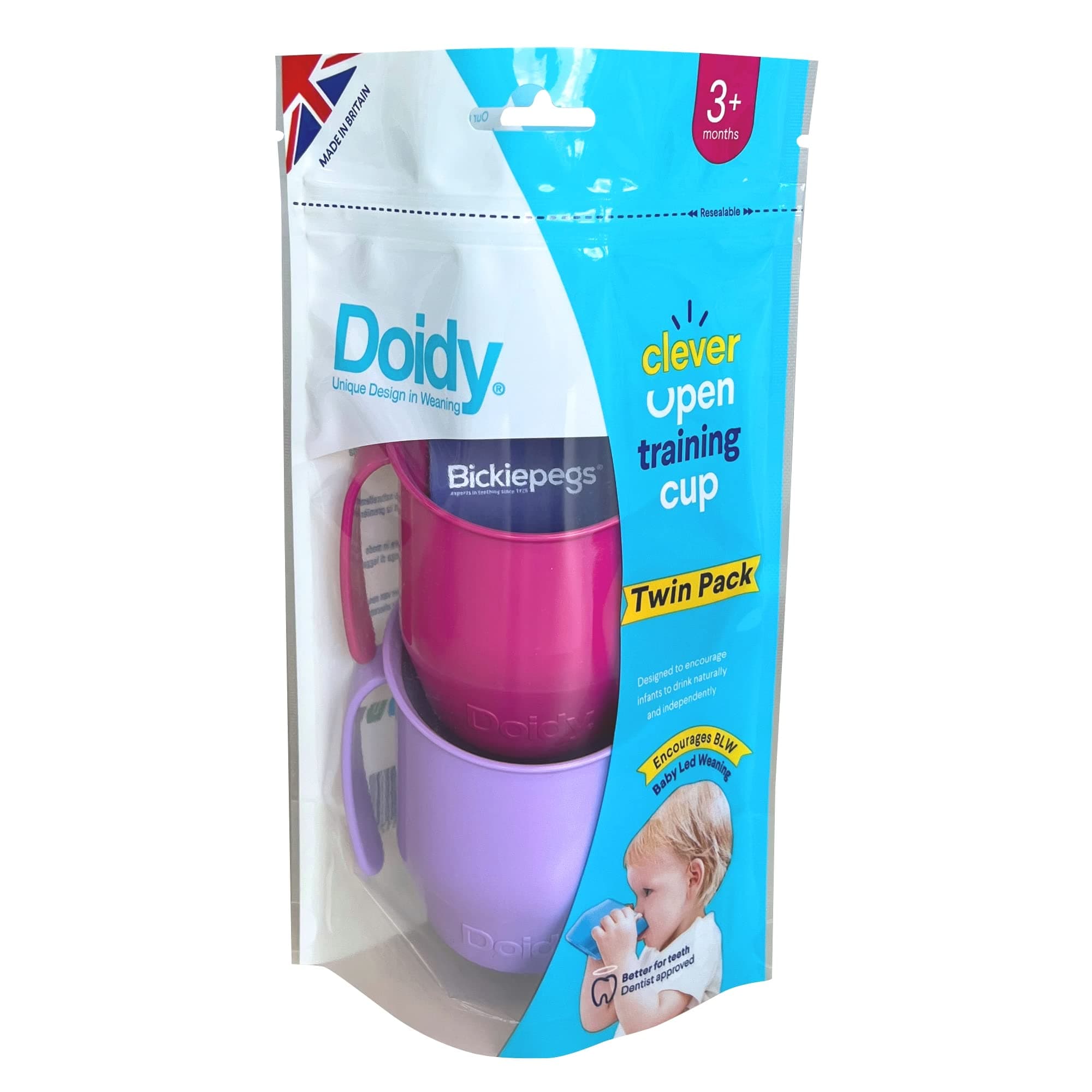Doidy Cup, Open Cup for Training Baby 6 Months-3 Years, 200ml, Slanted Weaning Cup with Handles for Learning to Drink, BPA Free, 2 Pack (Cerise Pink/Lilac)