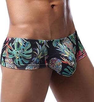 Sexy Printed Short Legs Boxer Briefs for Men, Low Rise Big Pouch Underwear, Mesh Breathable Undies Trunks