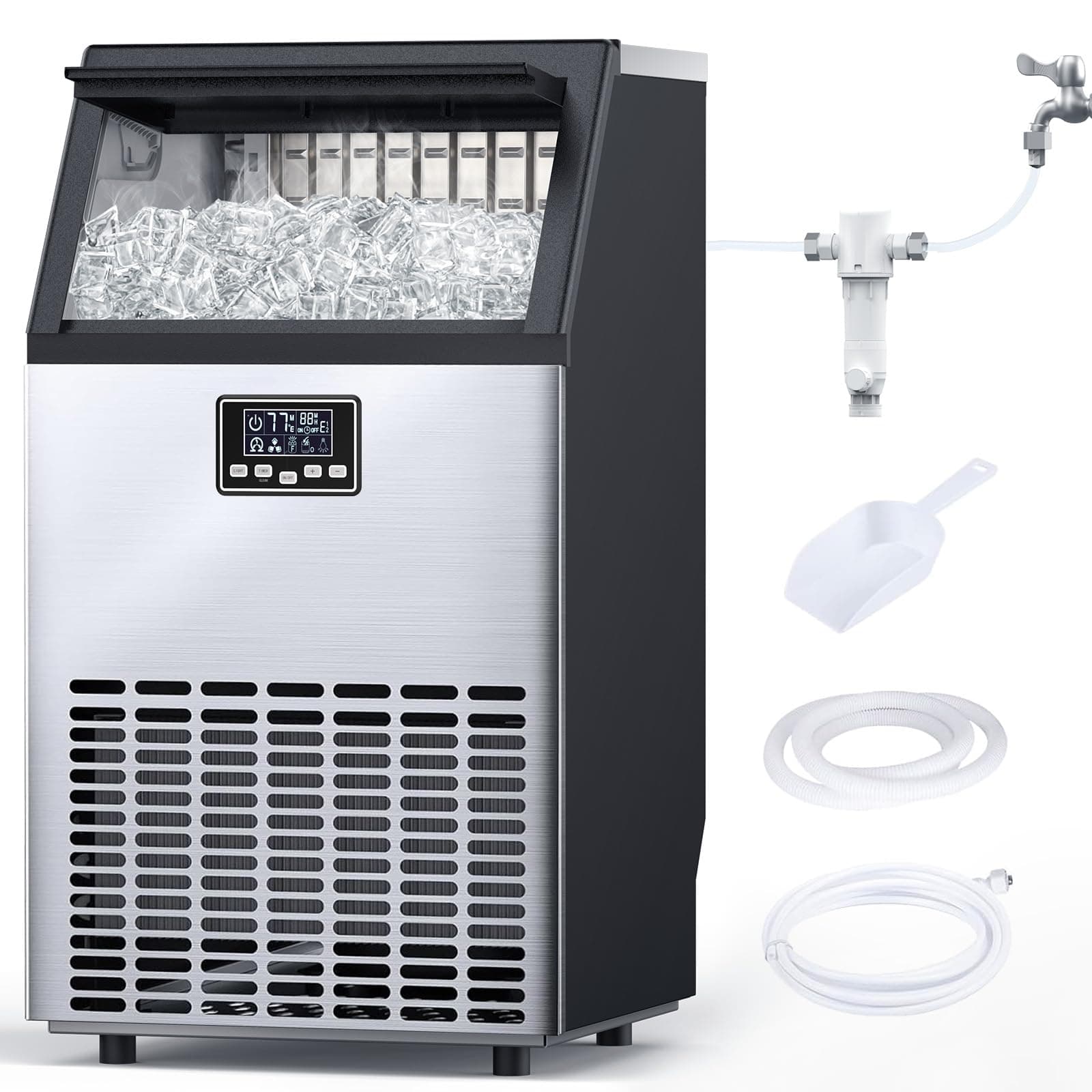 Commercial Ice Maker Machine,Moon-Shaped Ice,100lbs/24H Under Counter ice Machine,Freestanding Ice Maker,Ice Thickness Control,Stainless Steel Ice Makers for Home,Bar,Cafe and Offices